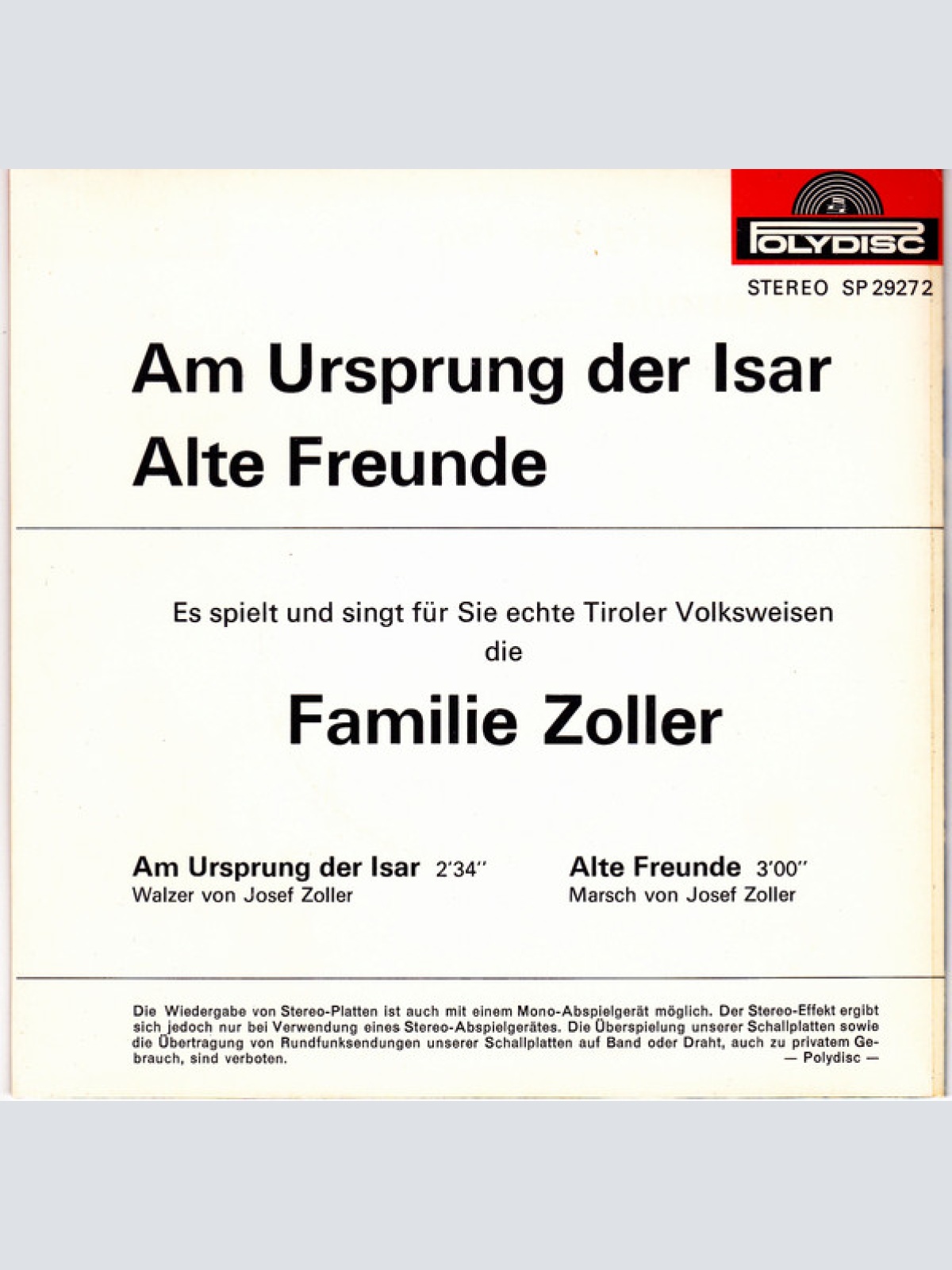 Vinyl / Familie Zoller - Am Ursprung Der Isar / Alte Freunde