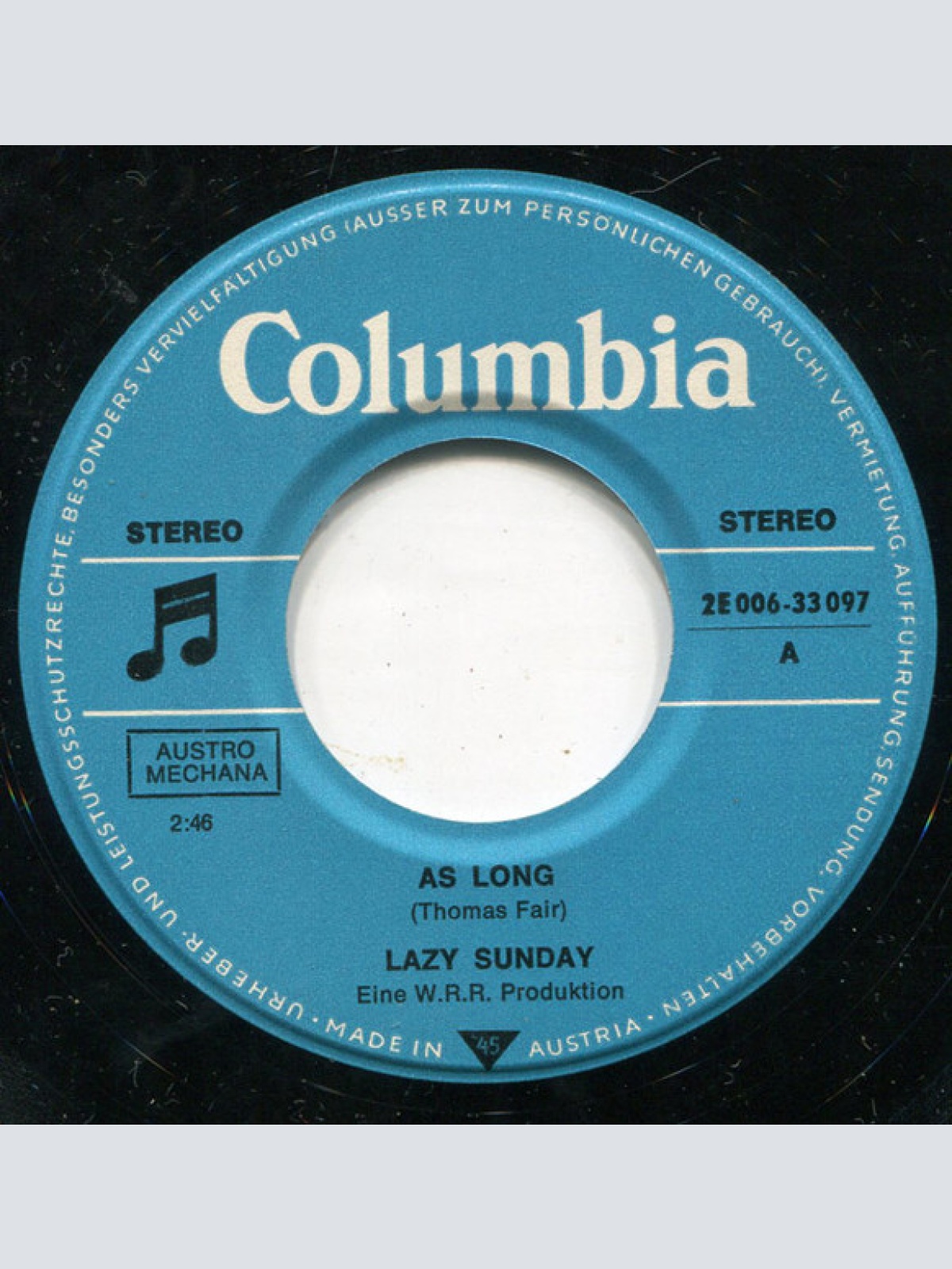 Vinyl / Lazy Sunday - As Long / Me And Annemarie