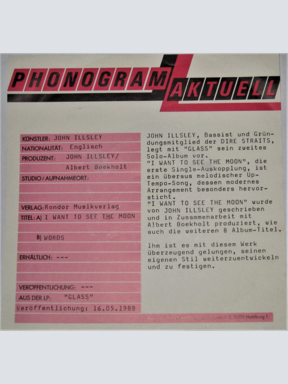 Vinyl / John Illsley - I Want To See The Moon (Radio Edit)