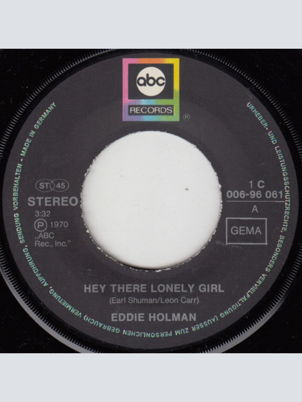 Vinyl / Eddie Holman - Hey There Lonely Girl