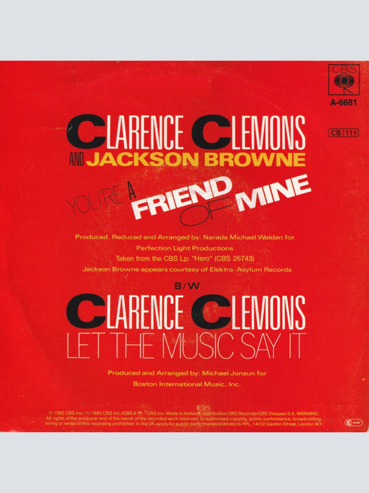 Vinyl / Clarence Clemons And Jackson Browne - You're A Friend Of Mine
