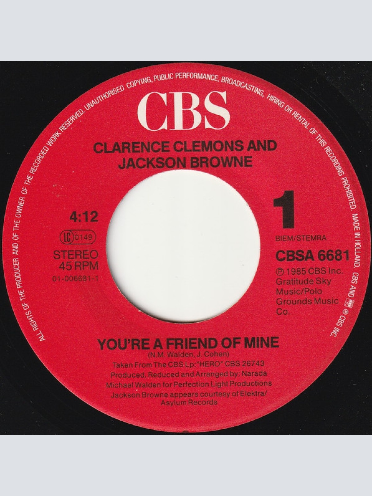 Vinyl / Clarence Clemons And Jackson Browne - You're A Friend Of Mine