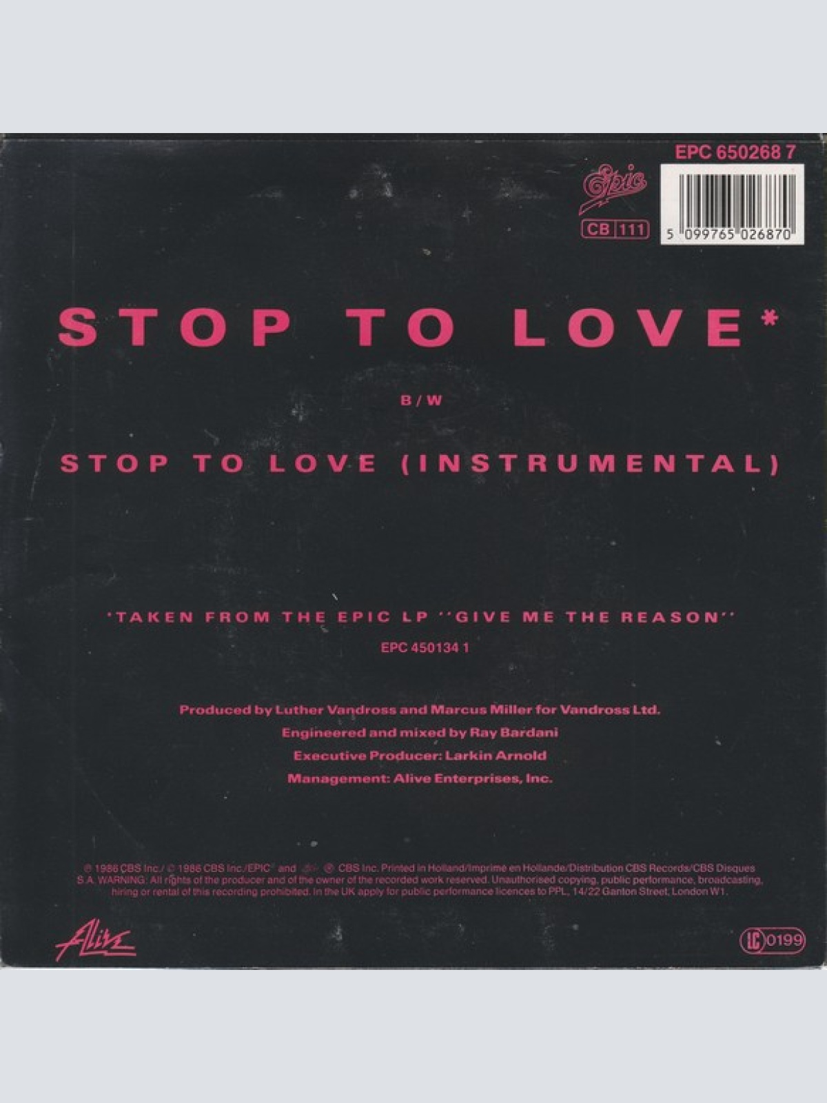 Vinyl / Luther Vandross - Stop To Love