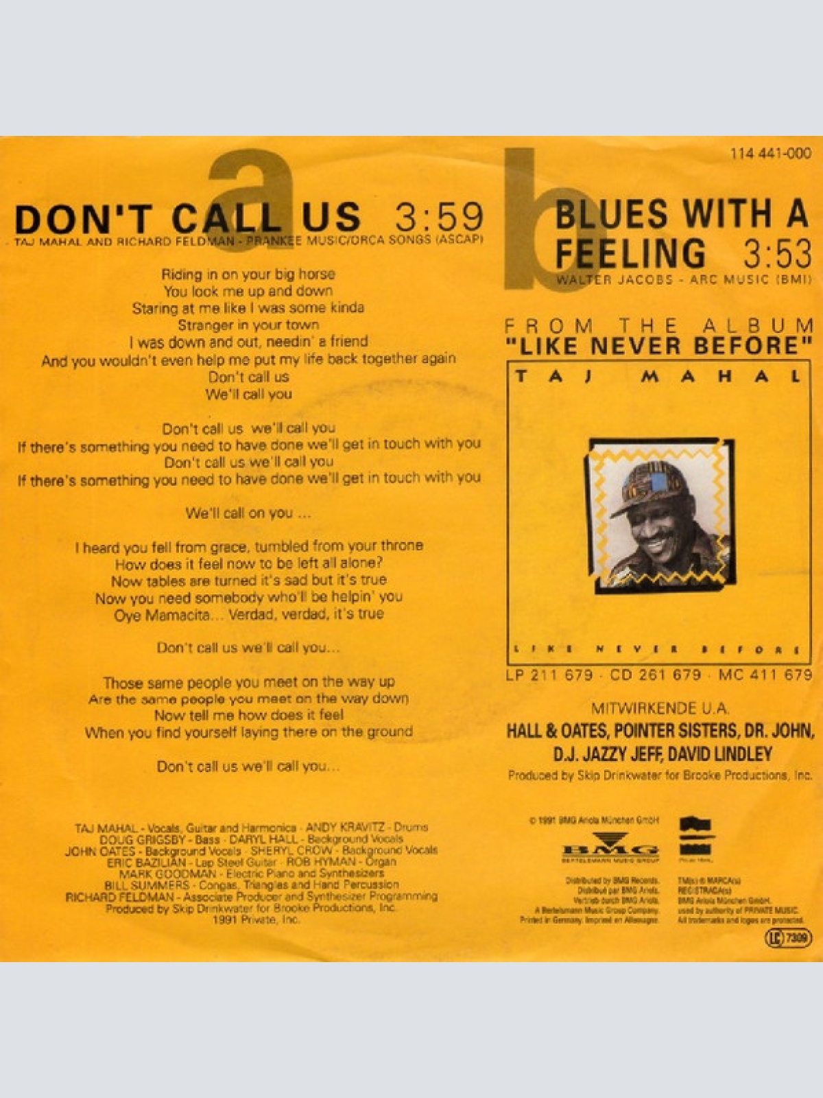 Vinyl / Taj Mahal Featuring Hall & Oates* - Don't Call Us