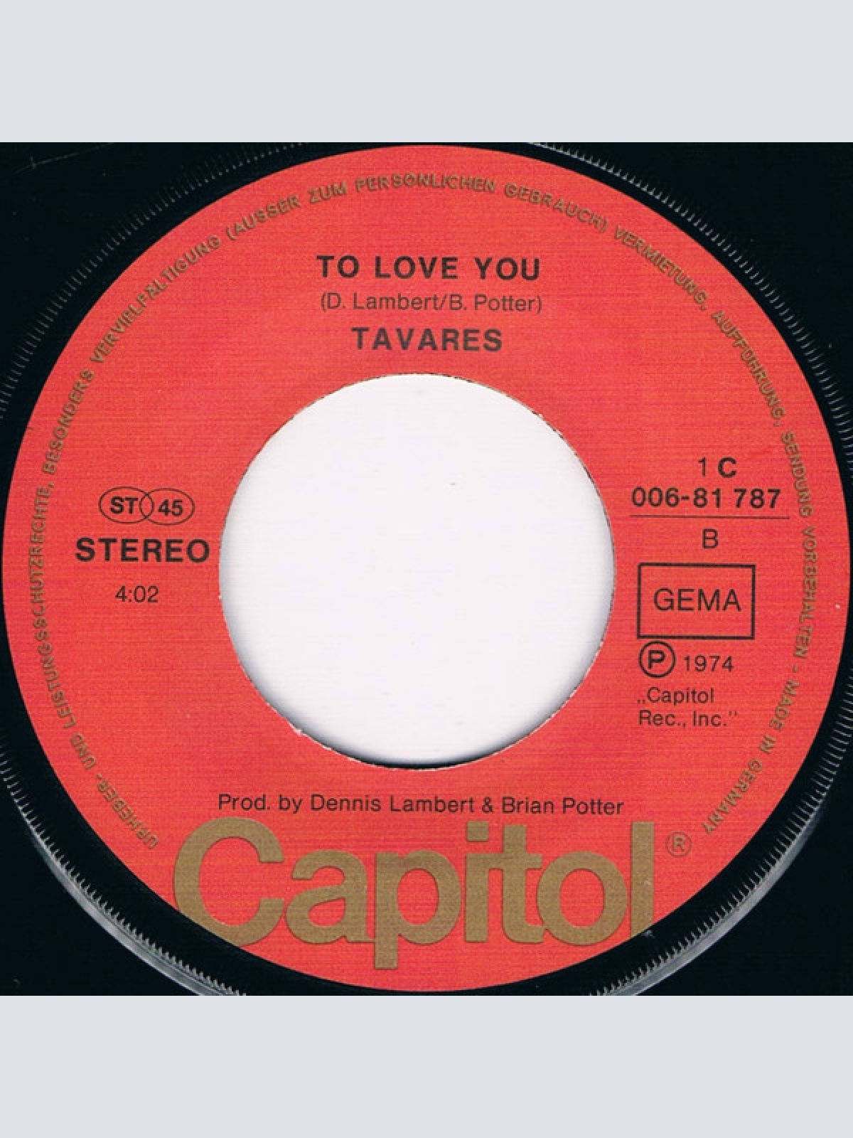 Vinyl / Tavares - She's Gone / To Love You