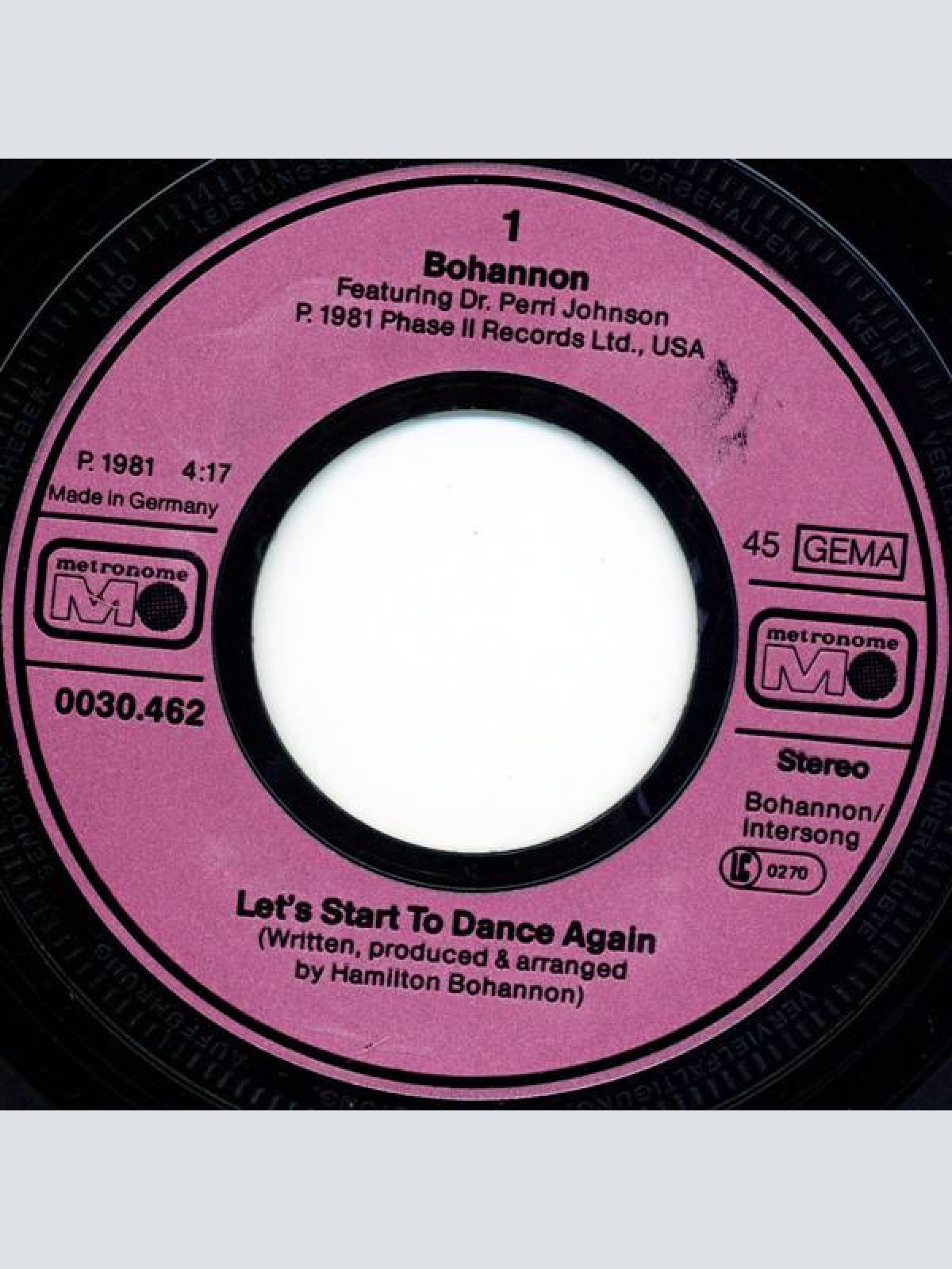 Vinyl / Bohannon* - Let's Start To Dance Again
