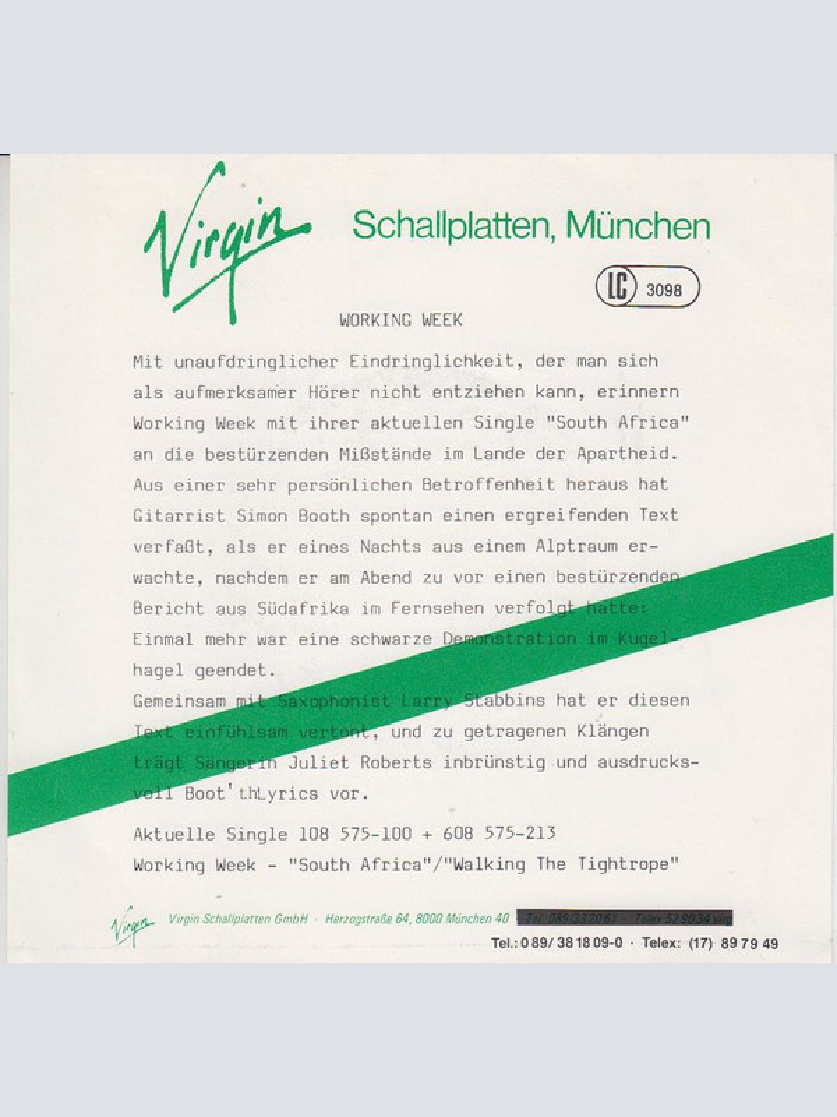 Vinyl / Working Week - South Africa