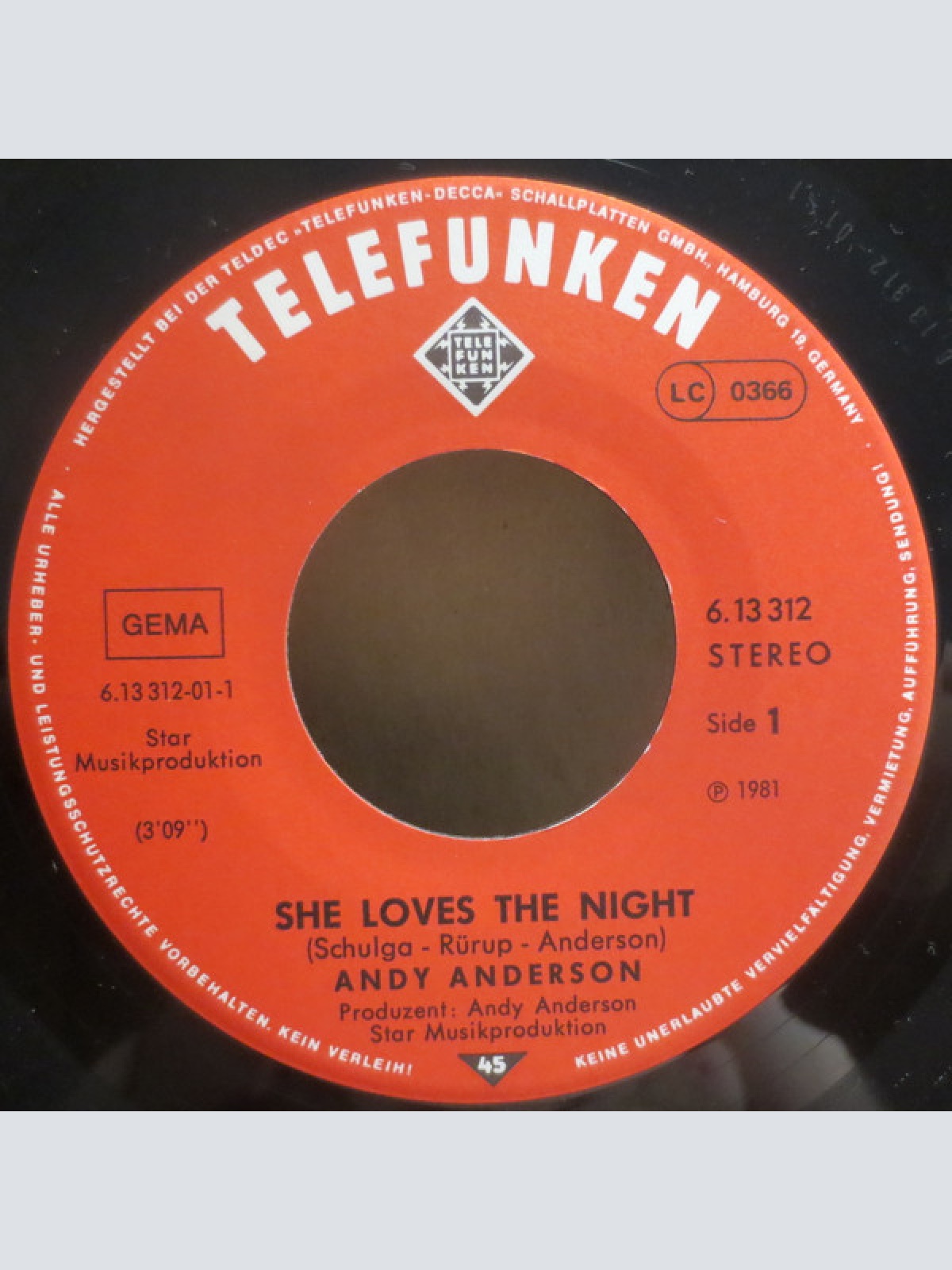 Vinyl / Andy Anderson* - She Loves The Night