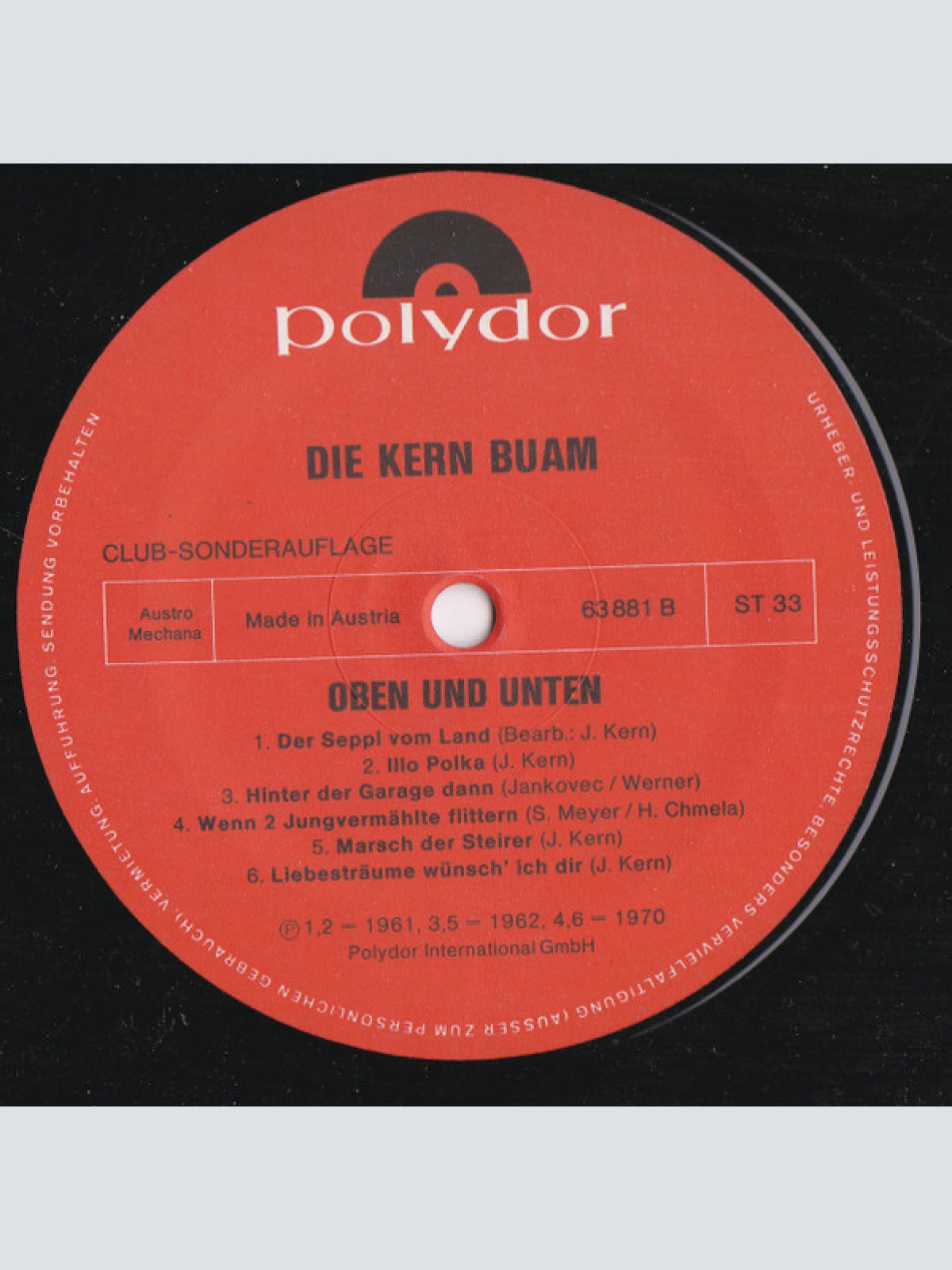 Vinyl / Die Kern-Buam* - Oben Und Unten, Hinten Und Vorn' (Brautlehre)