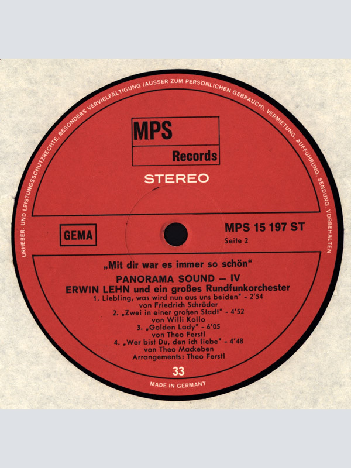 Vinyl / Erwin Lehn Und Ein Großes Rundfunkorchester - Mit Dir War Es Immer So Schön