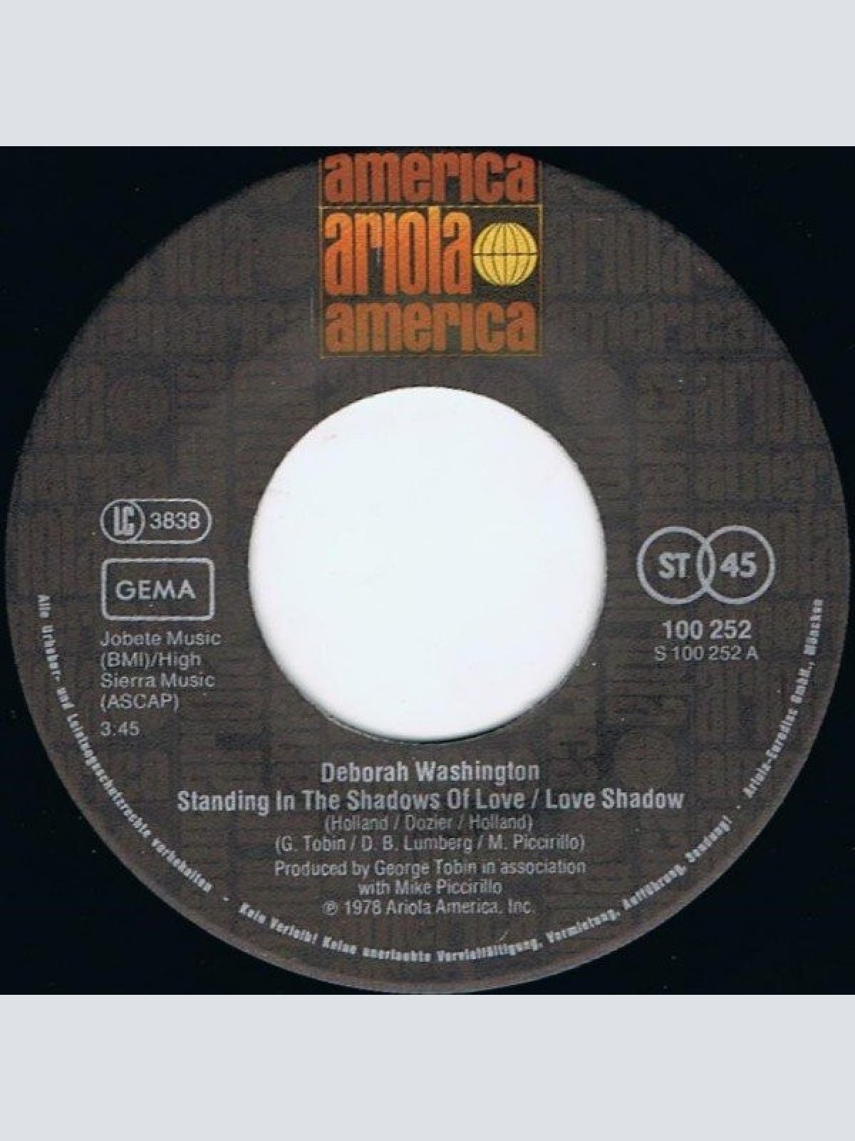 Vinyl / Deborah Washington - Standing In The Shadows Of Love (Love Shadow) / Back Street Love Affair
