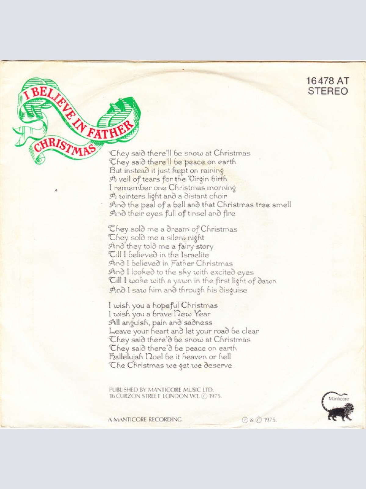 Vinyl / Greg Lake - I Believe In Father Christmas