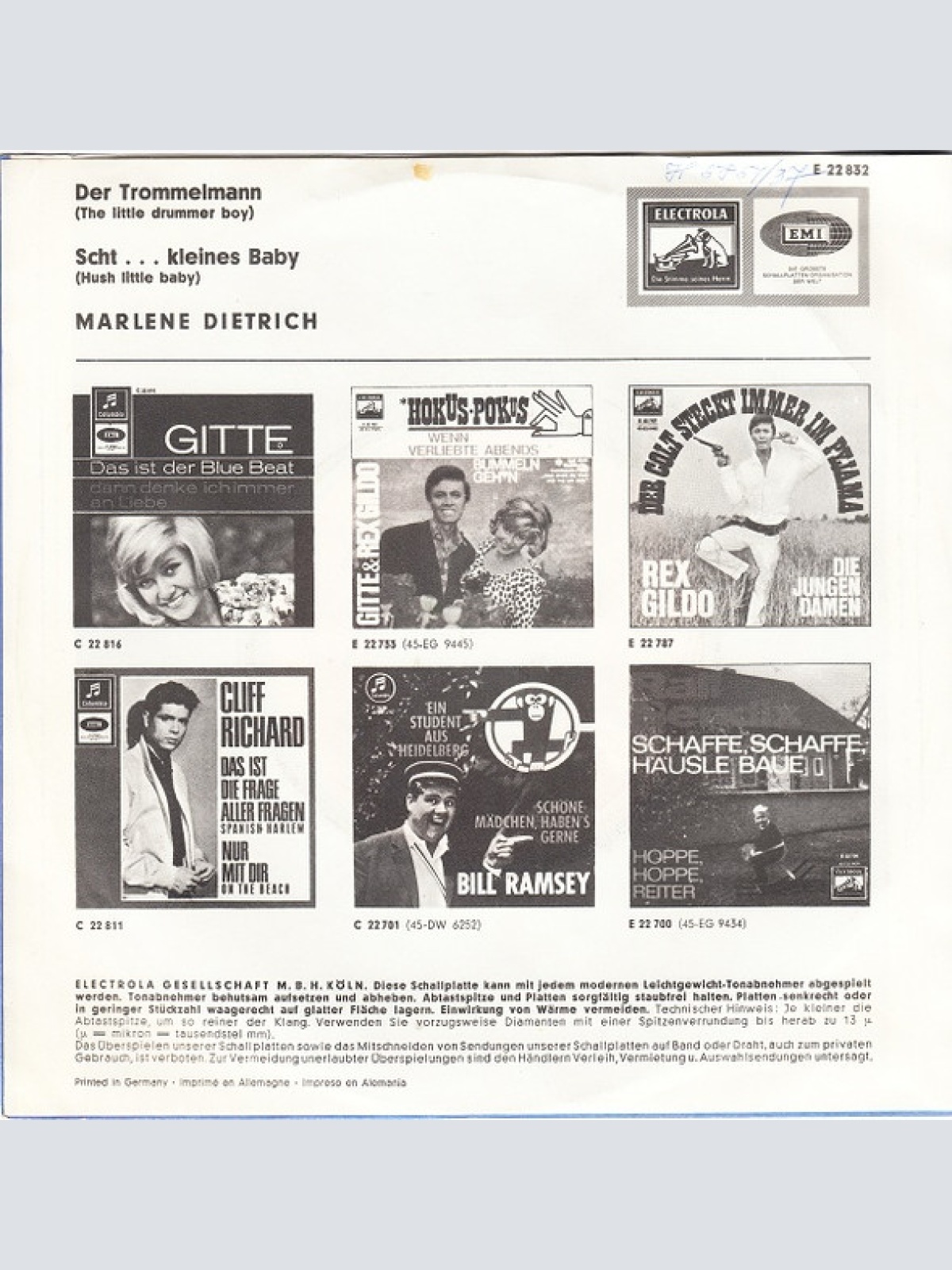 Vinyl / Marlene Dietrich - Der Trommelmann / Scht... Kleines Baby