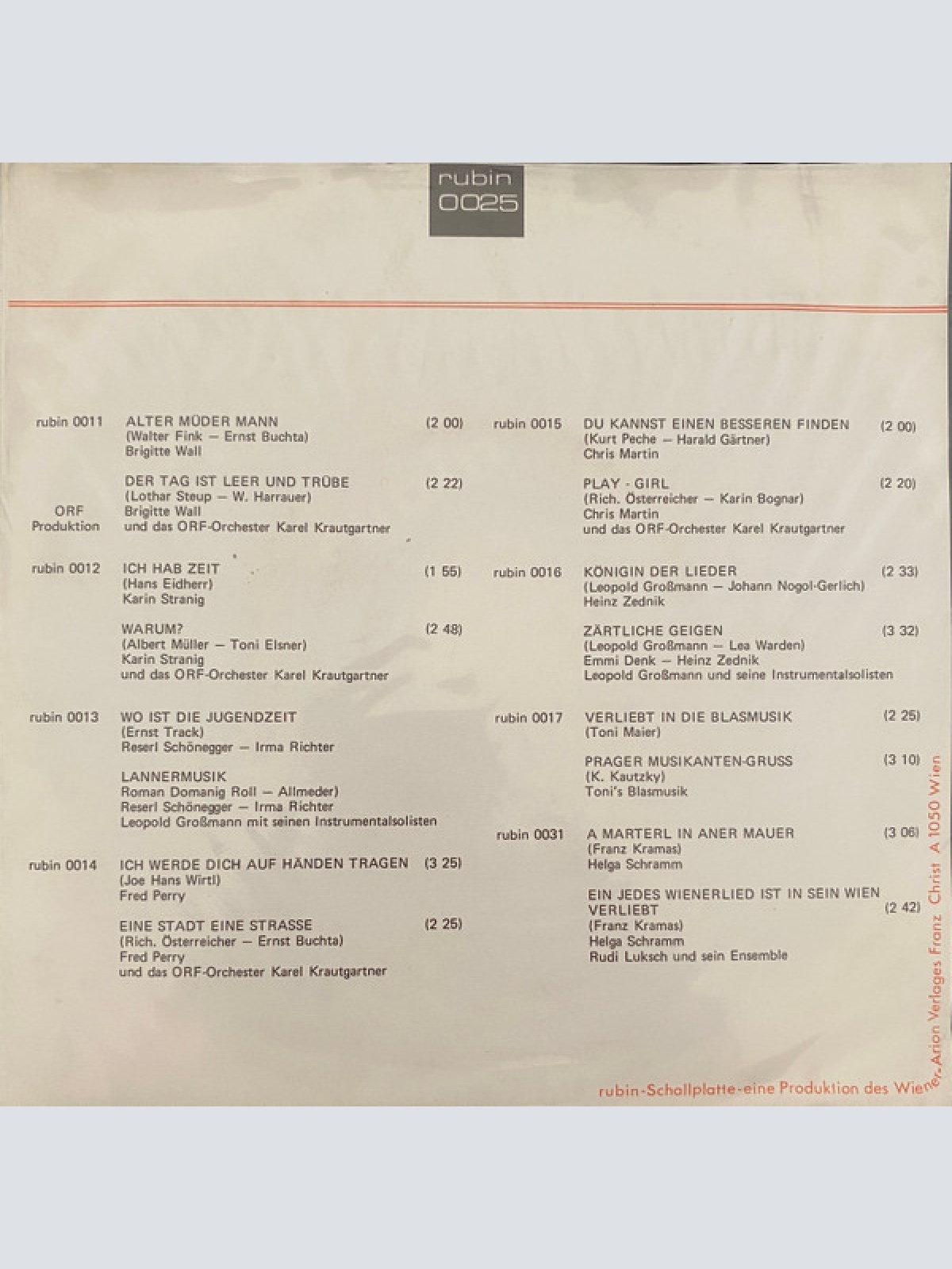 Vinyl / Leopold Grossmann Und Seine Instrumentalsolisten - Ich Werde Dich Niemals Verlassen / Dickschäderl