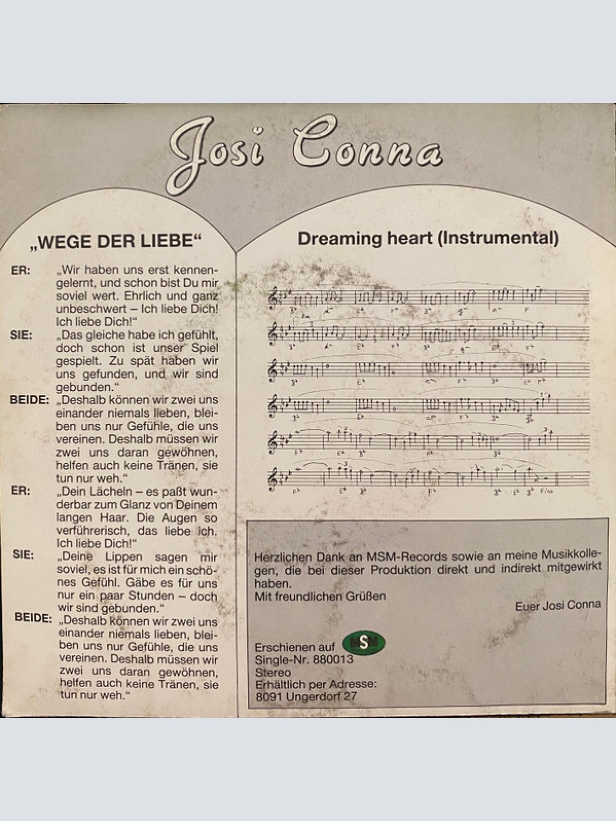 Vinyl / Josi Conna - Wege Der Liebe / Dreaming Heart (Instrumental)