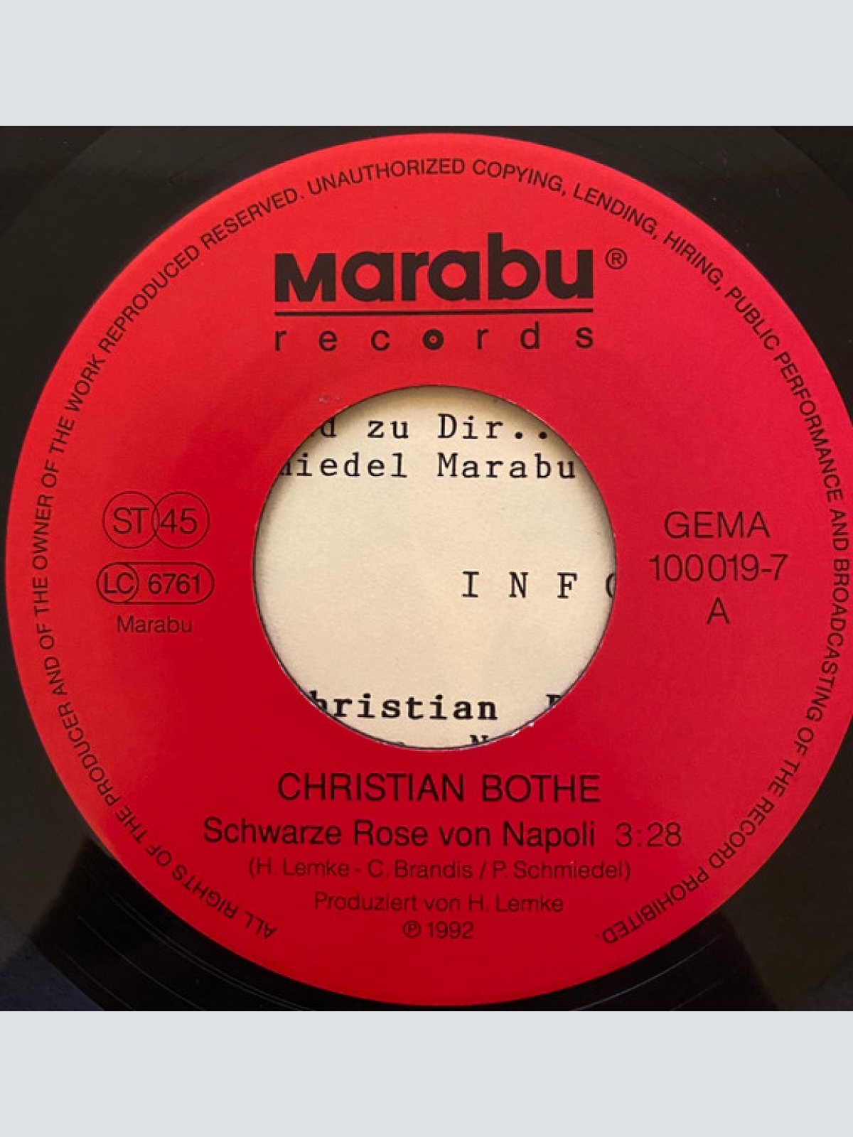 Vinyl / Christian Bothe - Schwarze Rose Von Napoli