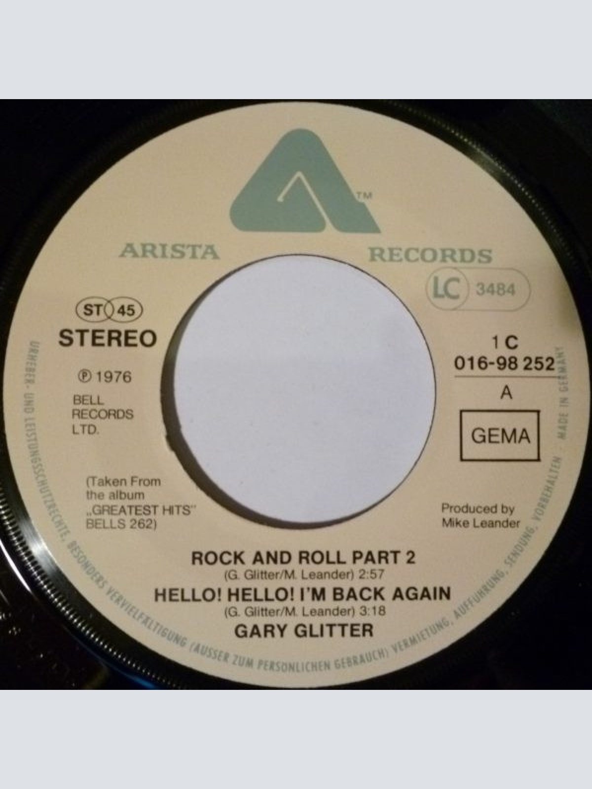 Vinyl / Gary Glitter - Rock And Roll Part 2 / Hello! Hello! I'm Back Again / Do You Wanna Touch Me? (Oh Yeah!) / I'm The Leader Of The Gang (I' Am)