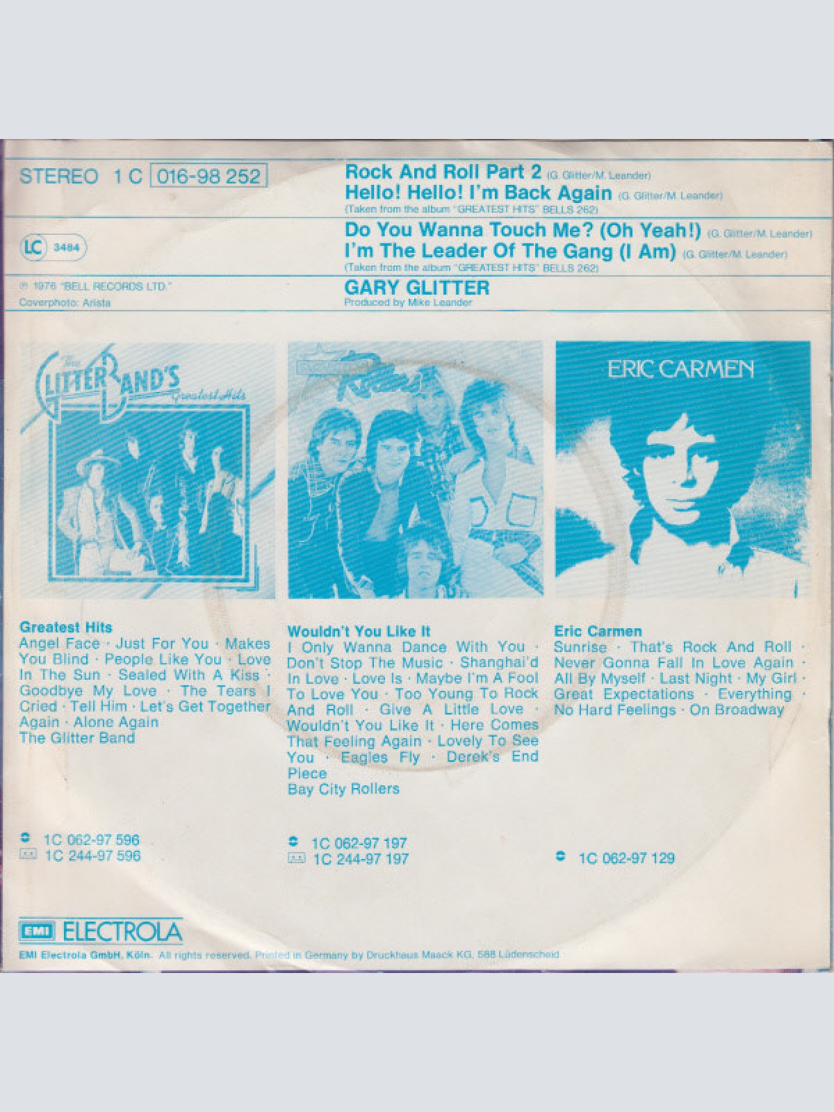 Vinyl / Gary Glitter - Rock And Roll Part 2 / Hello! Hello! I'm Back Again / Do You Wanna Touch Me? (Oh Yeah!) / I'm The Leader Of The Gang (I' Am)