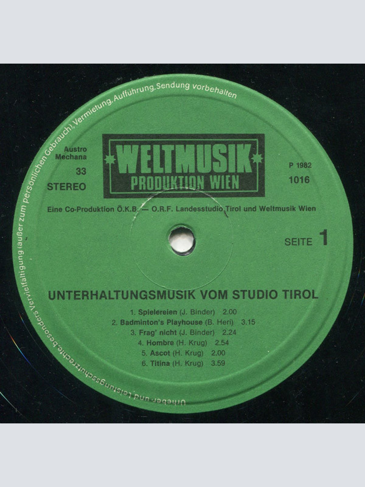 Vinyl / Various - Unterhaltungsmusik Vom Studio Tirol