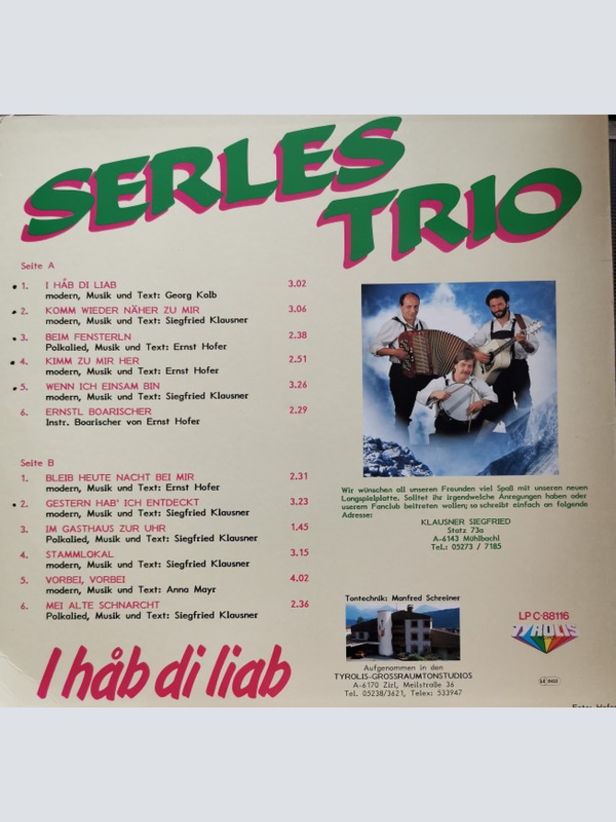 Vinyl / Serles Trio - I Håb Di Liab