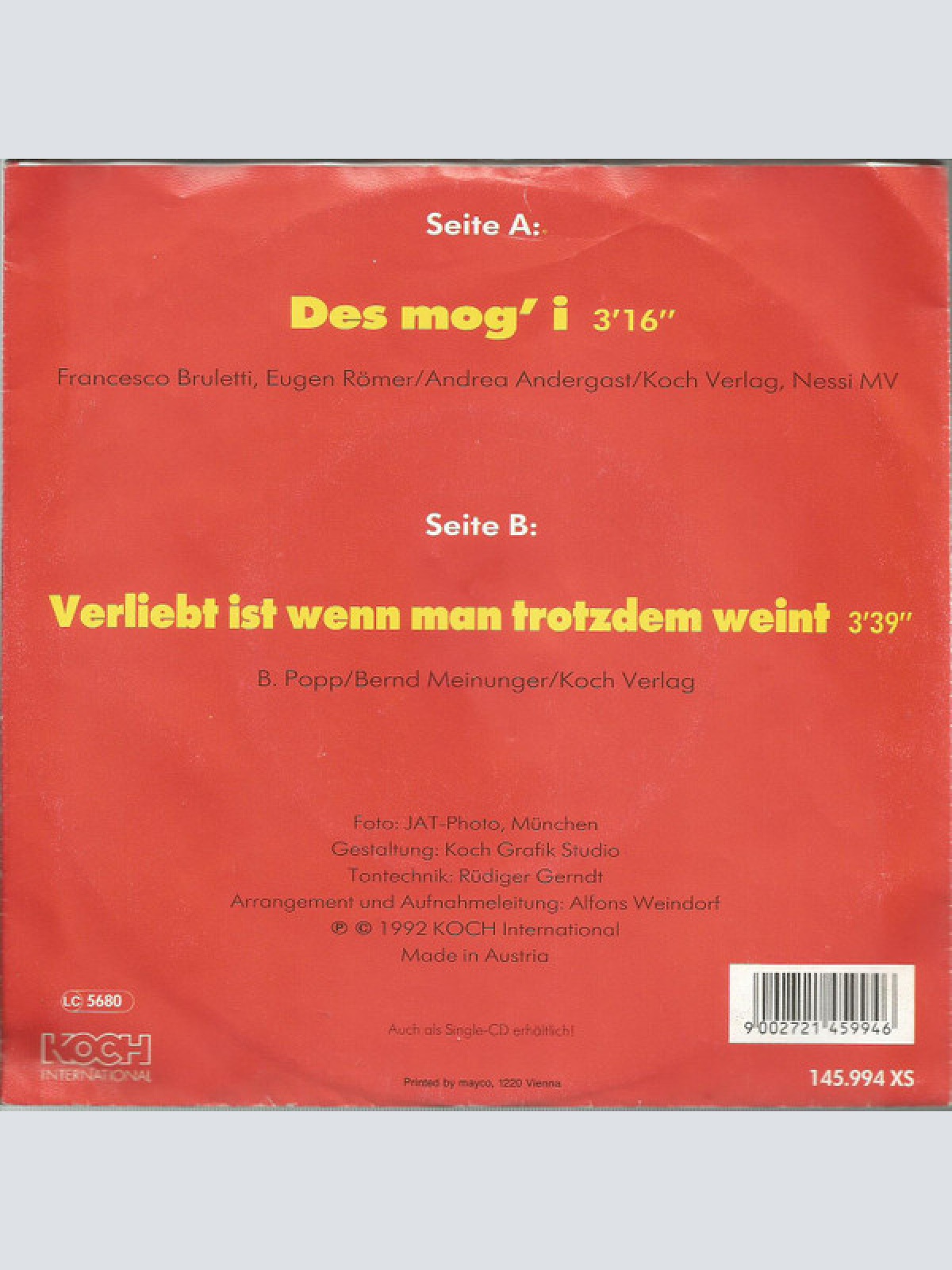 Vinyl / Manuela Sükar - Des Mog' I