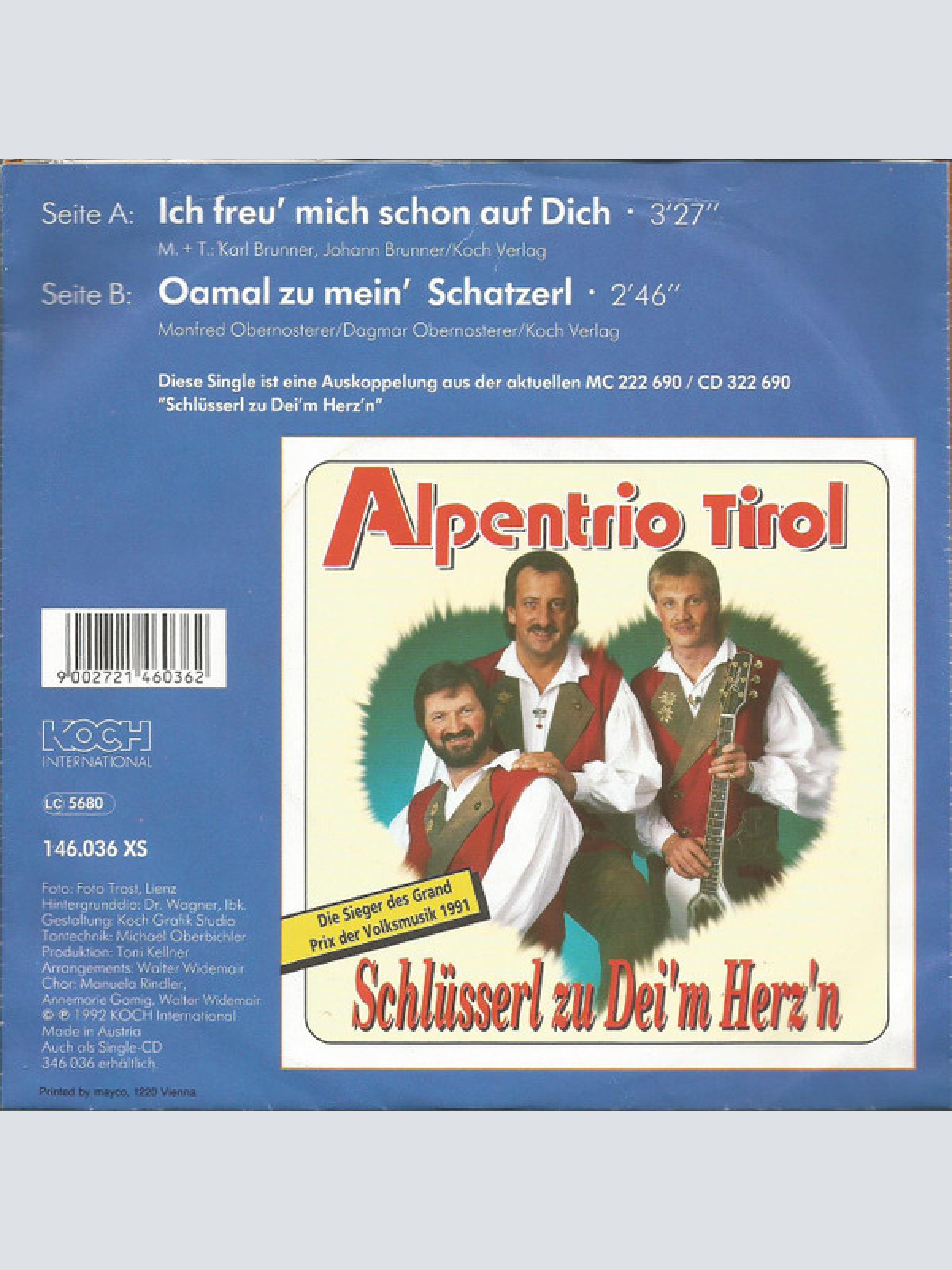 Vinyl / Alpentrio Tirol - Ich Freu' Mich Schon Auf Dich