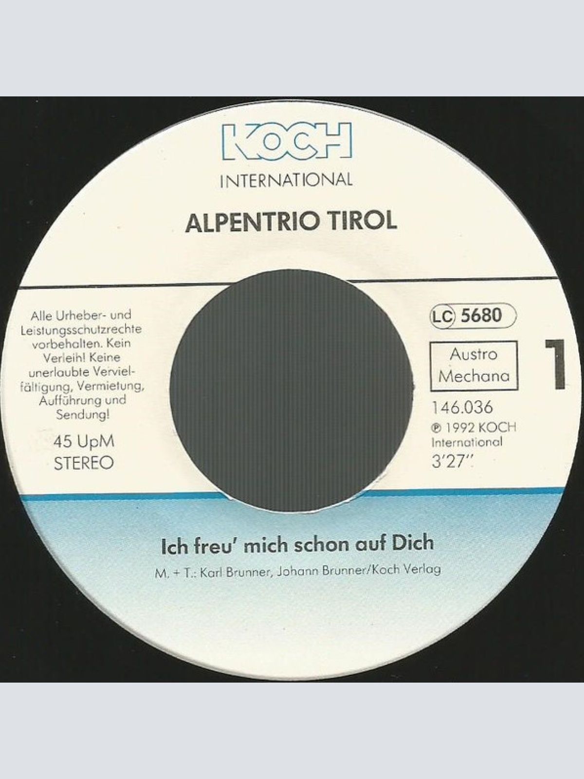 Vinyl / Alpentrio Tirol - Ich Freu' Mich Schon Auf Dich