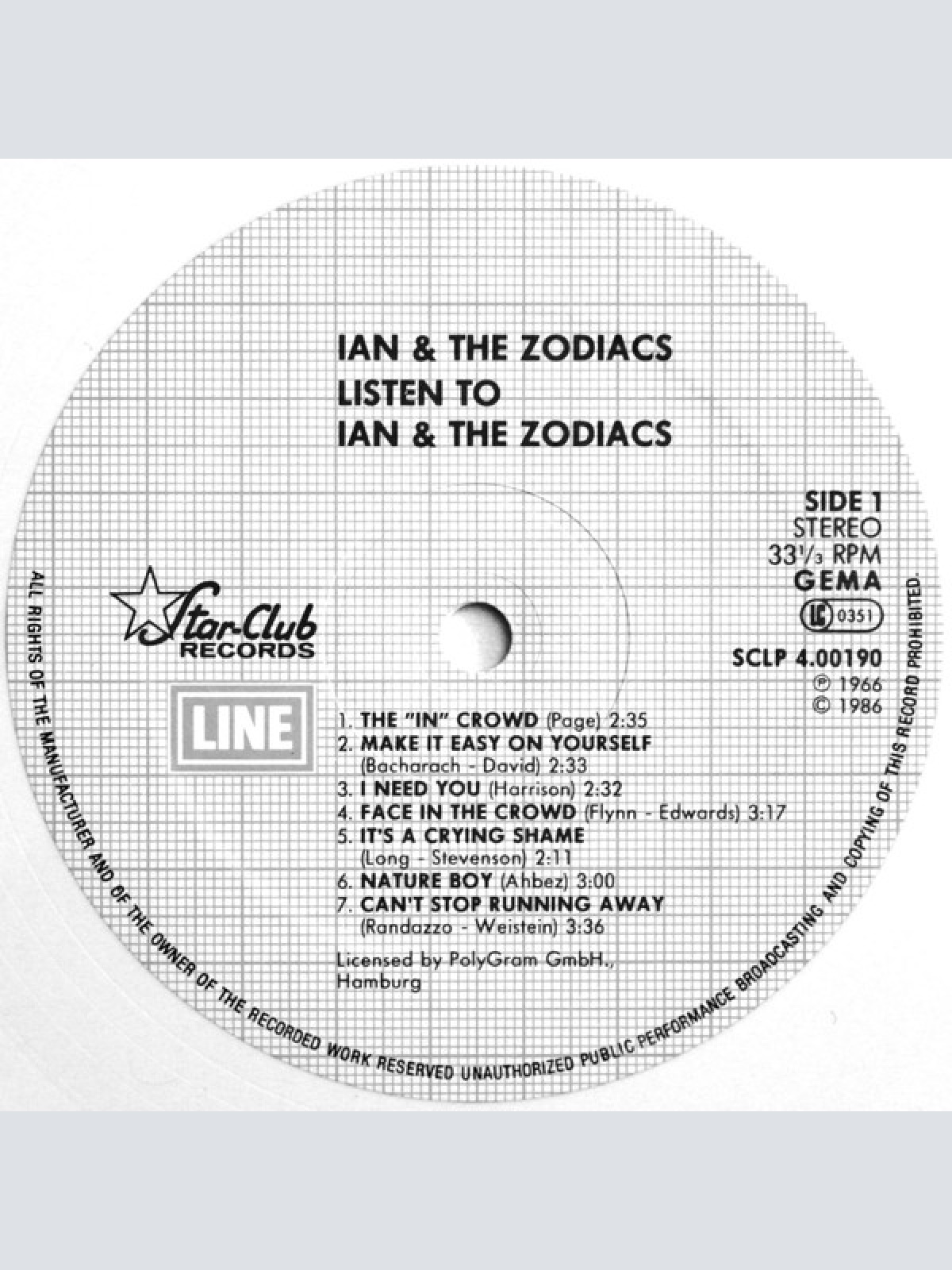 Vinyl / Ian & The Zodiacs - Listen To Ian & The Zodiacs