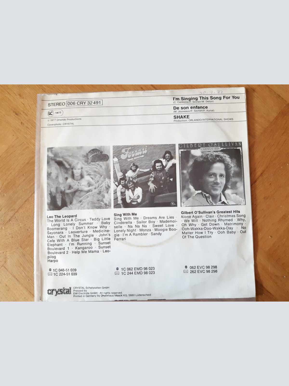 Vinyl / Shake (4) - I'm Singing This Song For You / De Son Enfance