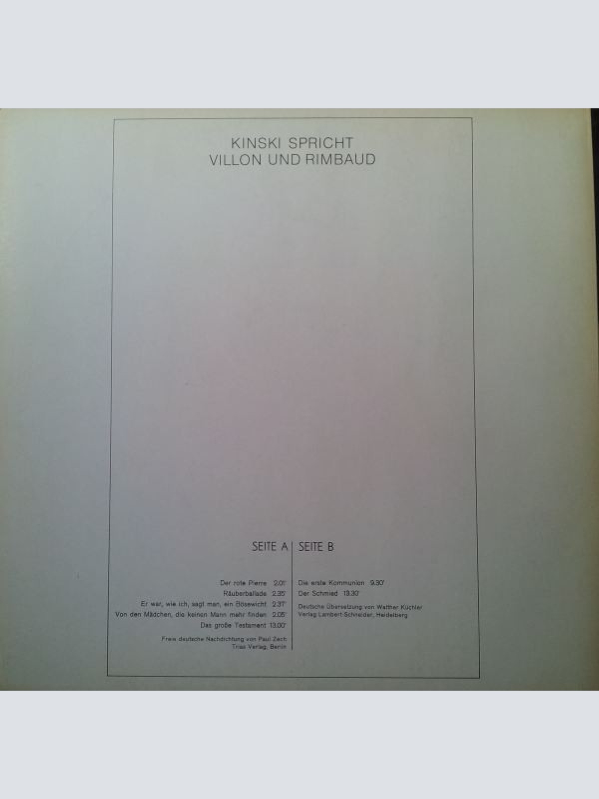 Vinyl / Kinski* Spricht Villon* Und Rimbaud* - Kinski Spricht Villon Und Rimbaud 3