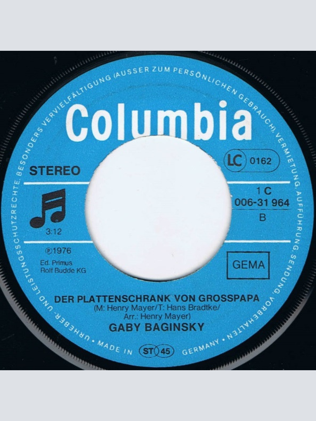 Vinyl / Gaby Baginsky - Diebe Kommen Am Abend / Der Plattenschrank Von Grosspapa