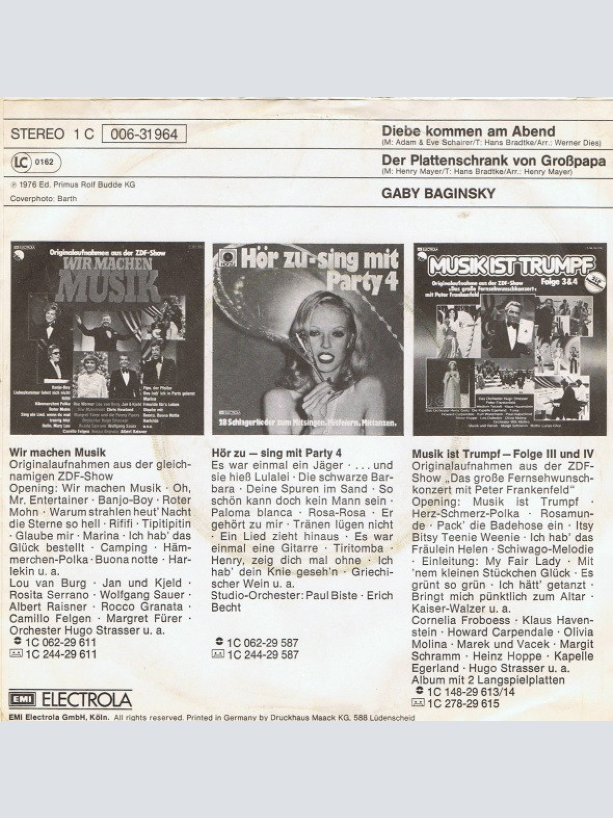 Vinyl / Gaby Baginsky - Diebe Kommen Am Abend / Der Plattenschrank Von Grosspapa