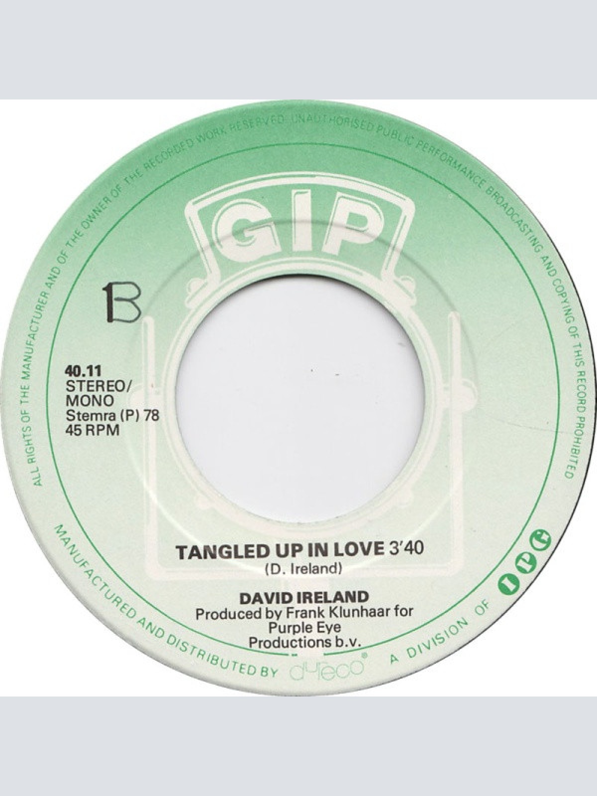 Vinyl / David Ireland - I'm In Love Again