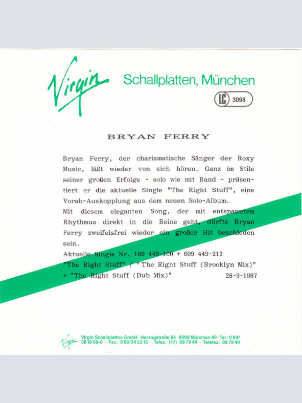 Vinyl / Bryan Ferry - The Right Stuff