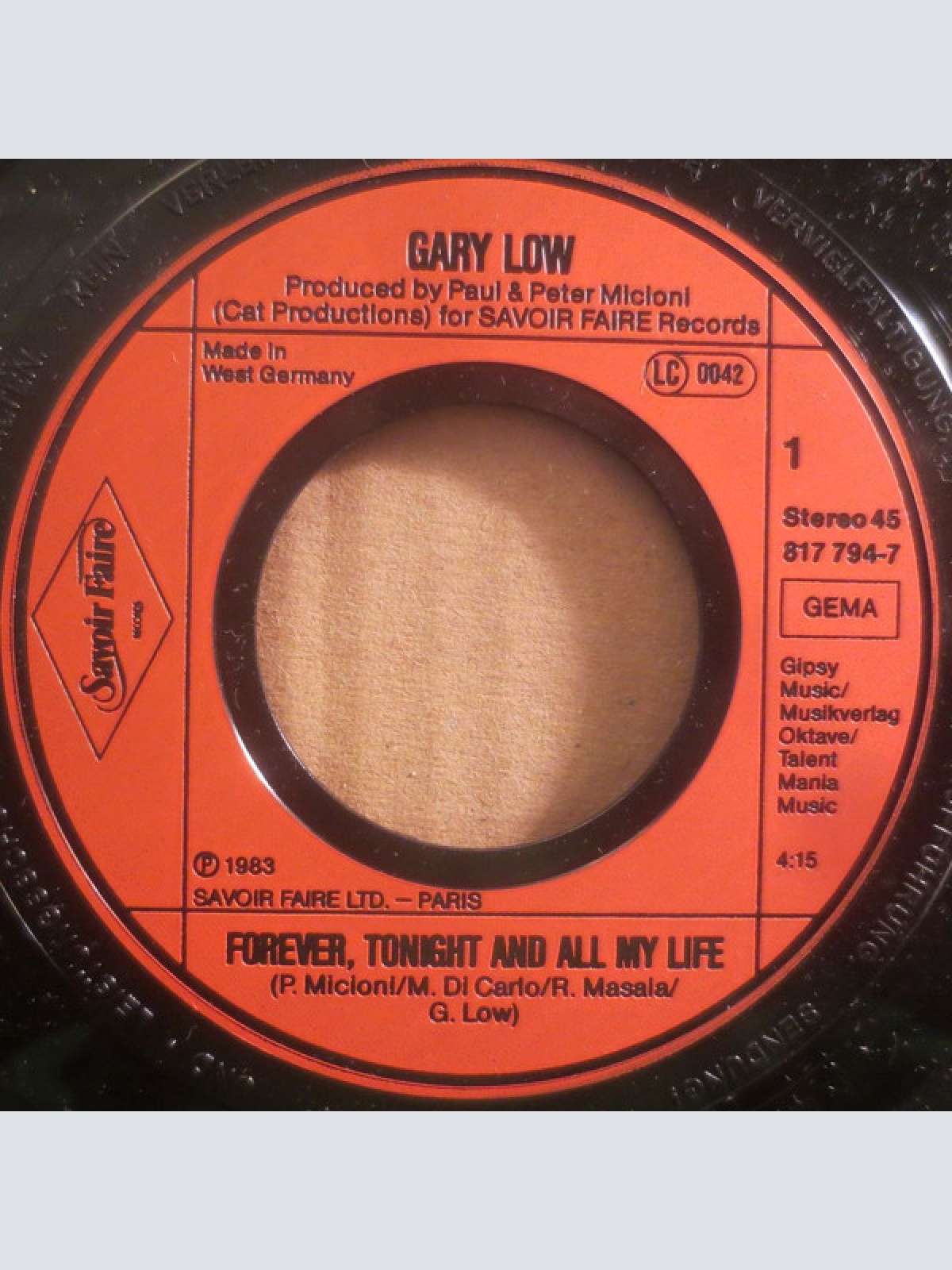 Vinyl / Gary Low - Forever, Tonight And All My Life