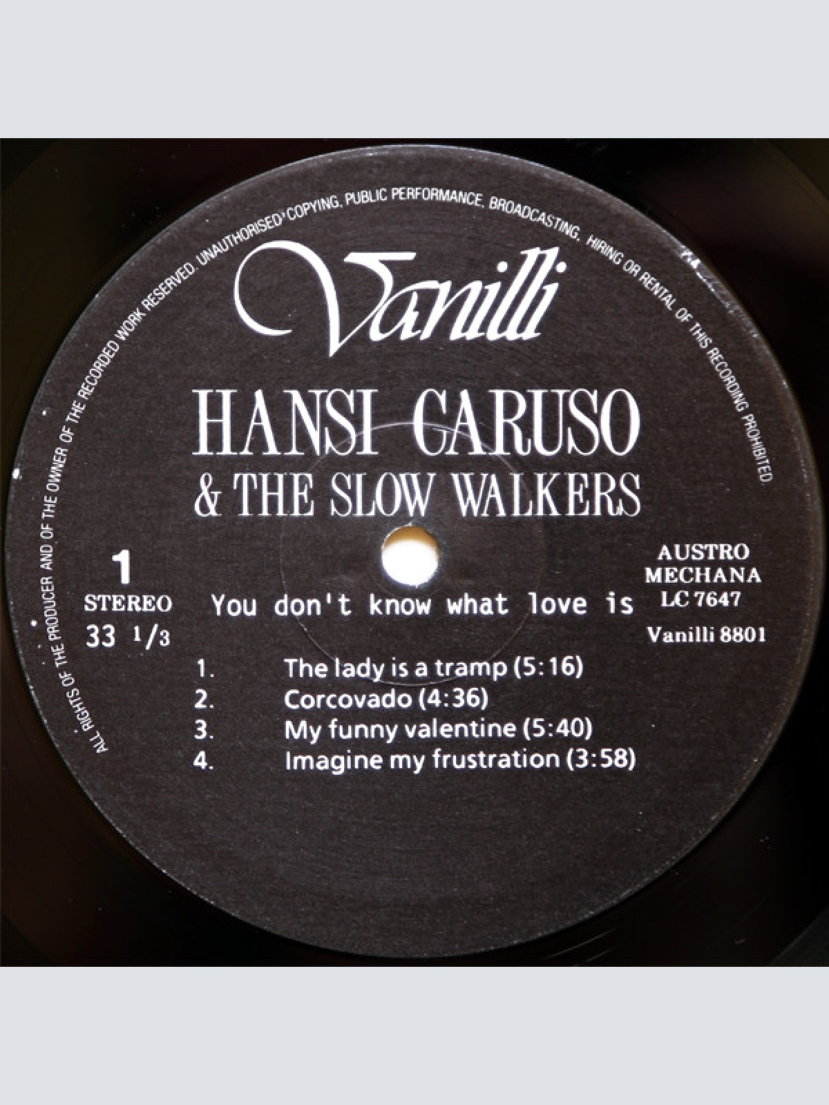 Vinyl / Hansi Caruso & The Slow Walkers - You Don't Know What Love Is