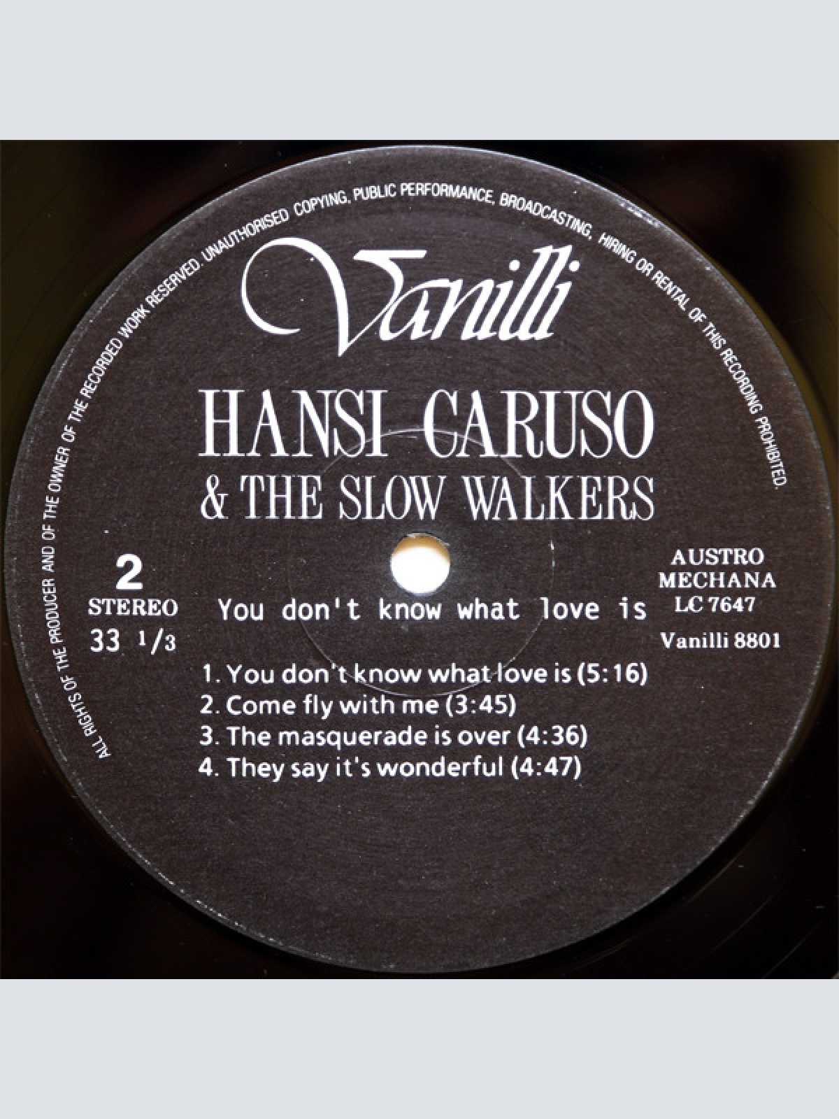 Vinyl / Hansi Caruso & The Slow Walkers - You Don't Know What Love Is