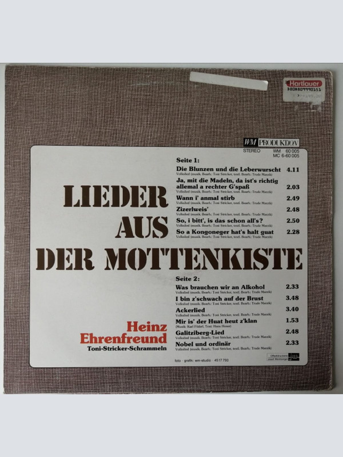 Vinyl / Heinz Ehrenfreund, Toni Stricker-Schrammeln - Lieder Aus Der Mottenkiste
