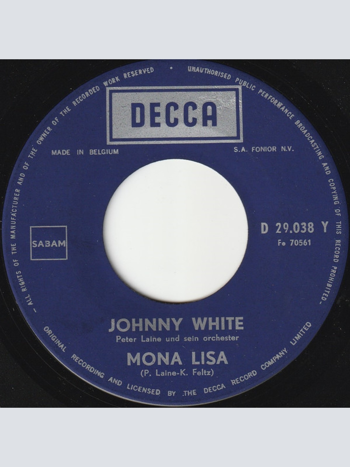 Vinyl / Johnny White (3) - Mona Lisa / Maria