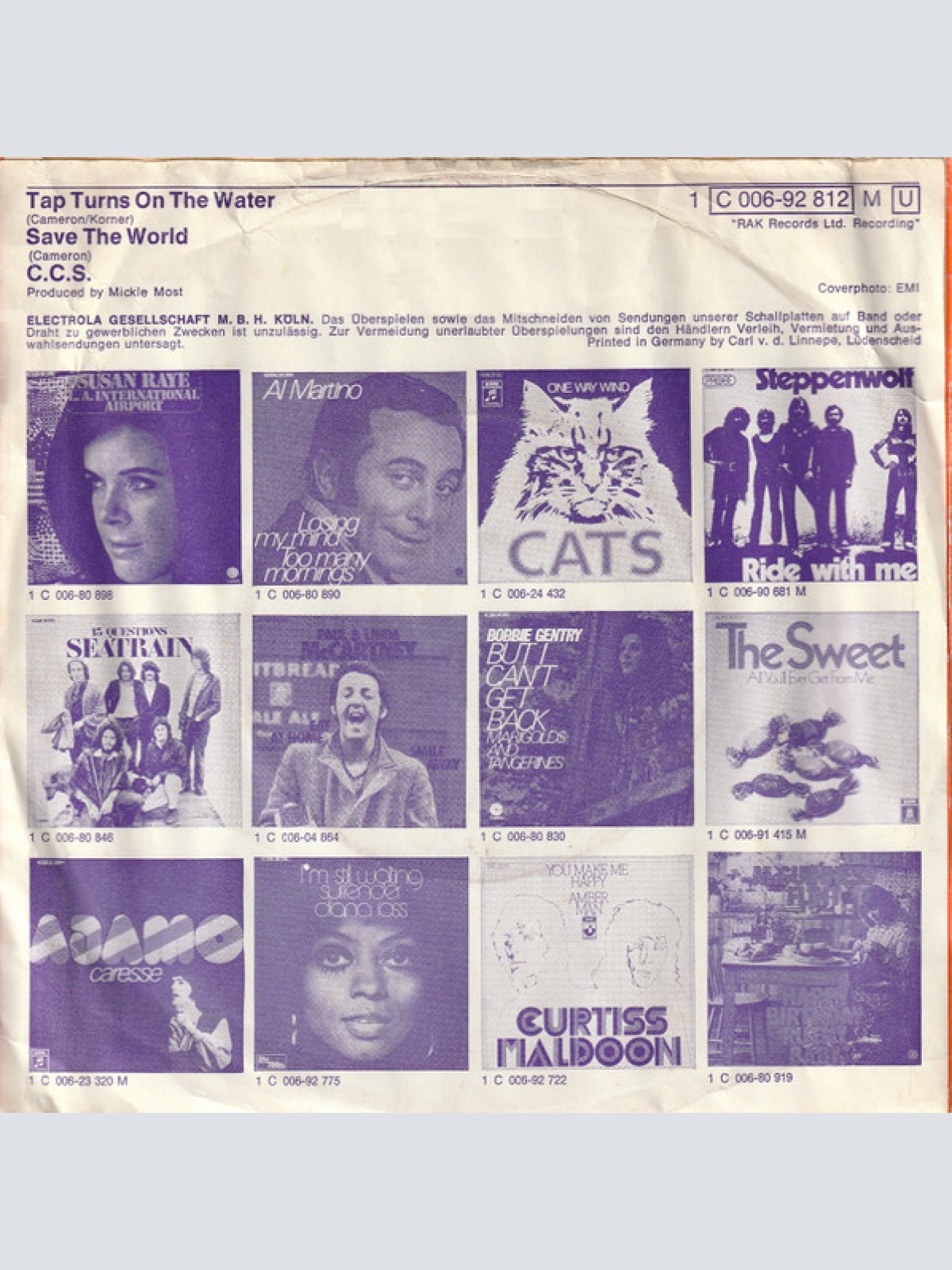 Vinyl / C.C.S.* - Tap Turns On The Water