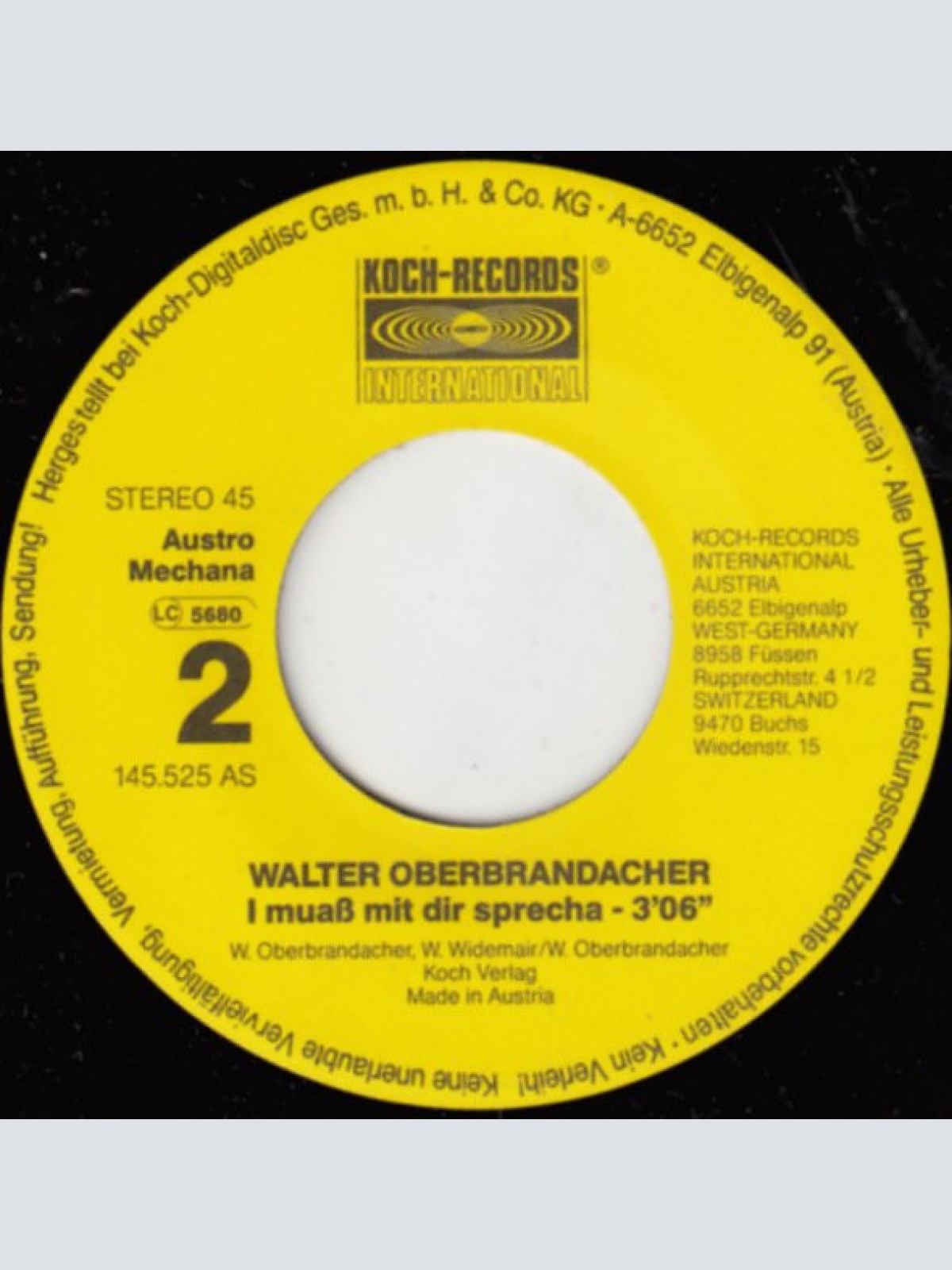 Vinyl / Walter Oberbrandacher - Schau Linda, Es Kommt Bald A Reg'n