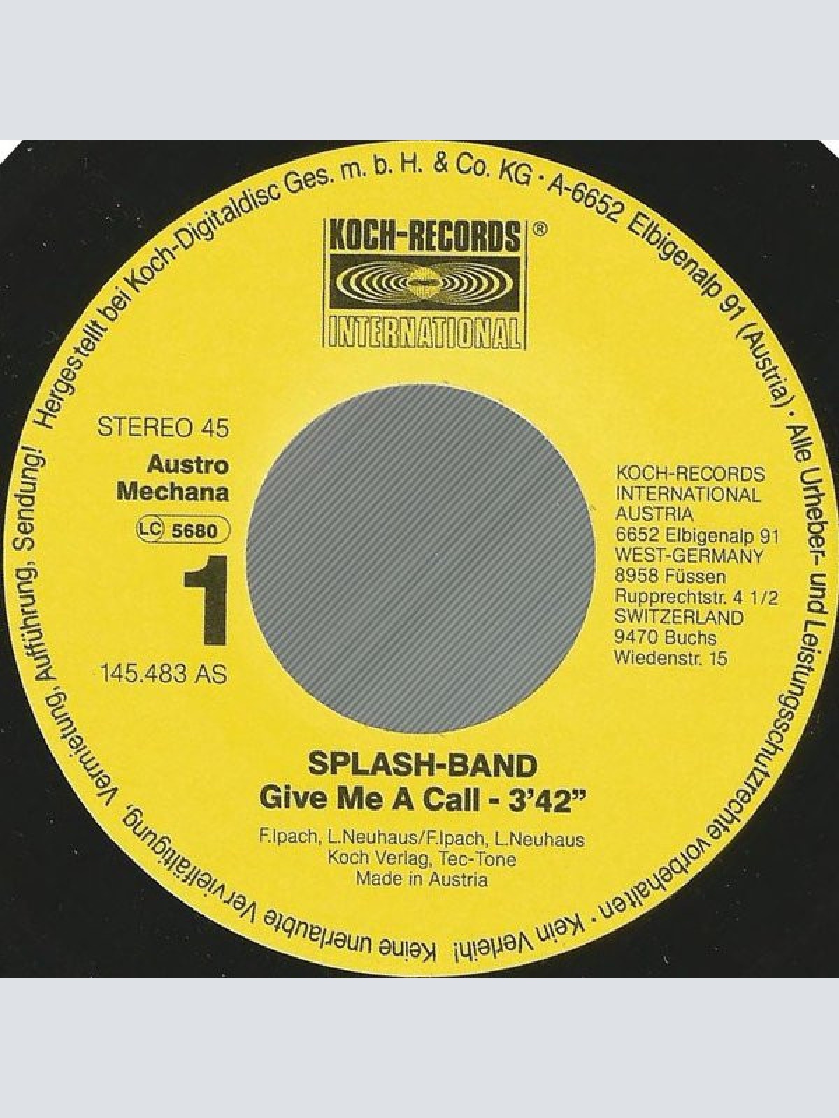 Vinyl / Splash-Band - Give Me A Call