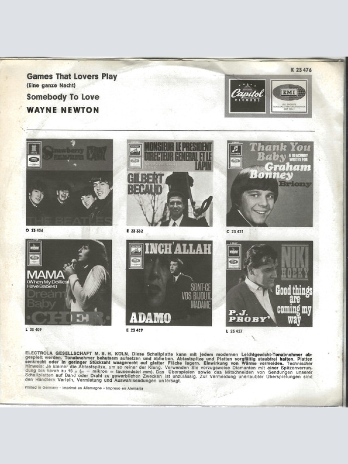 Vinyl / Wayne Newton - Games That Lovers Play / Somebody To Love