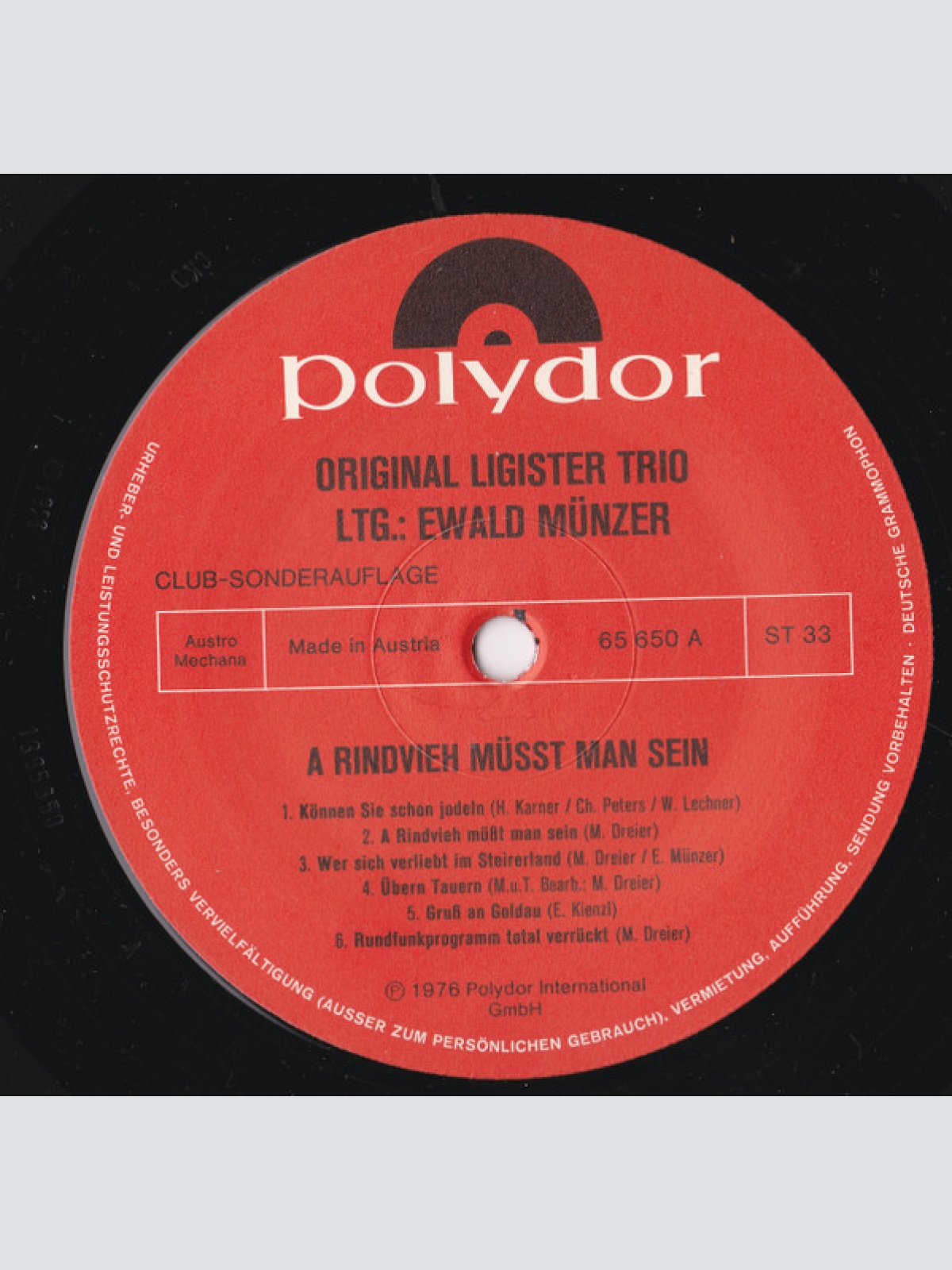 Vinyl / Original Ligister Trio - A Rindvieh Müßt Man Sein