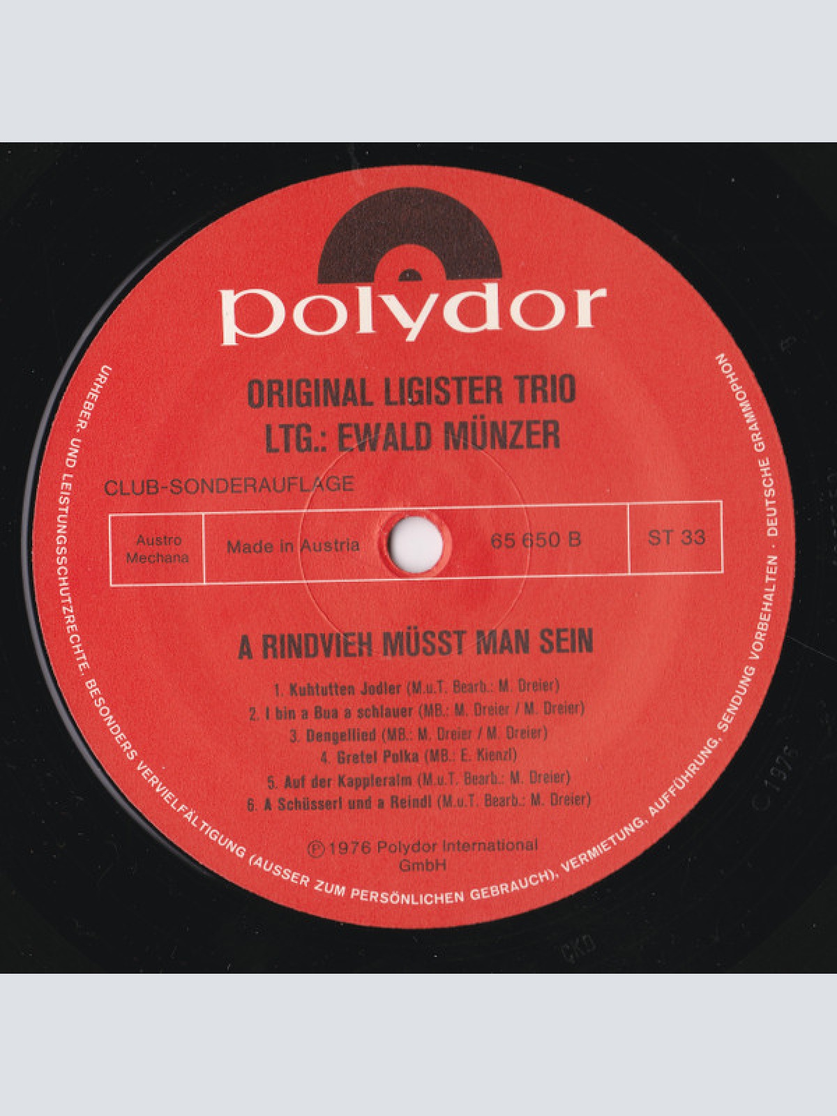 Vinyl / Original Ligister Trio - A Rindvieh Müßt Man Sein