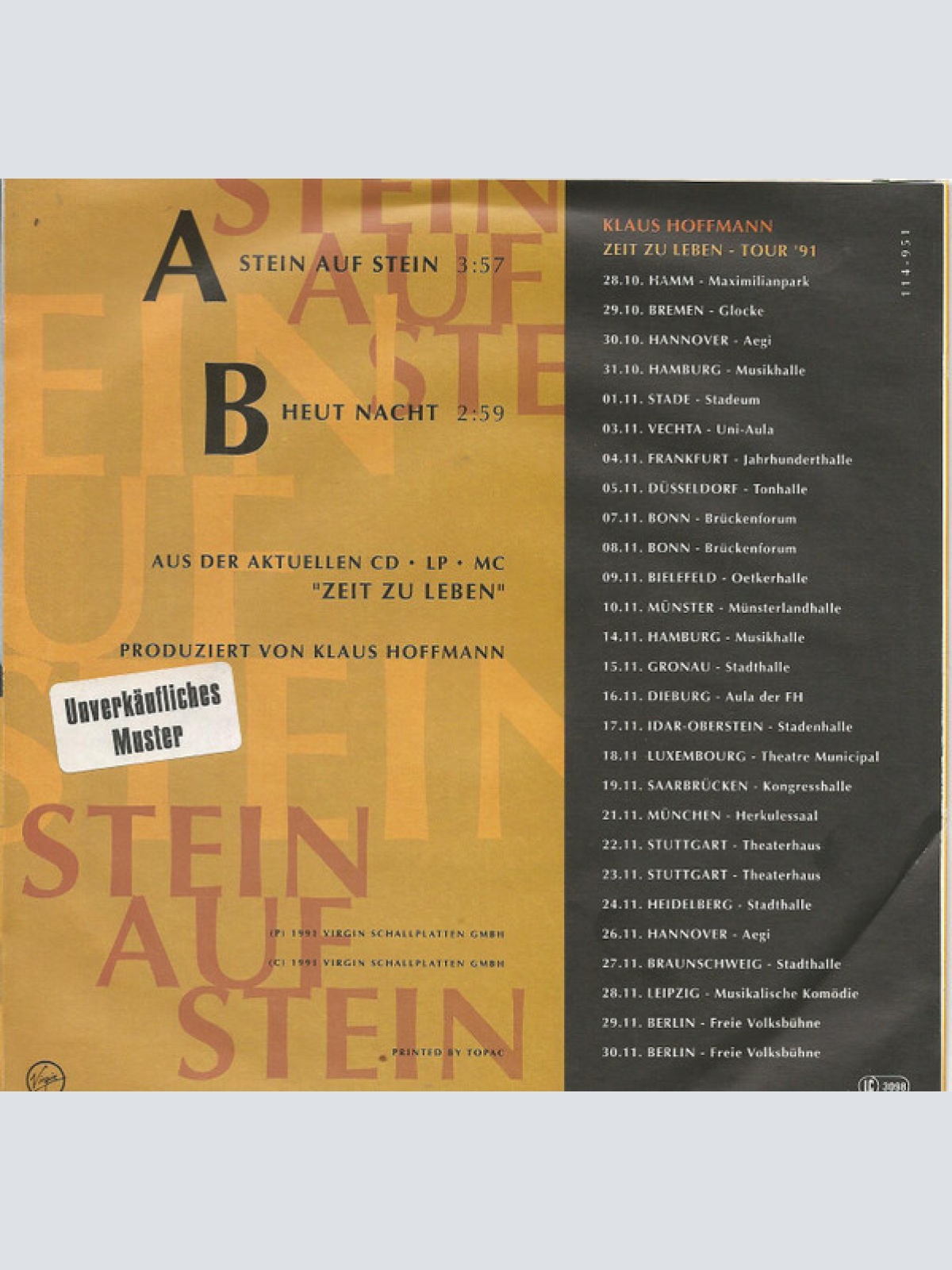 Vinyl / Klaus Hoffmann - Stein Auf Stein