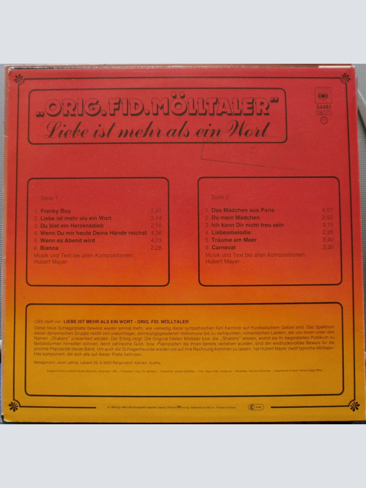 Vinyl / Orig. Fid. Mölltaler* - Liebe Ist Mehr Als Ein Wort