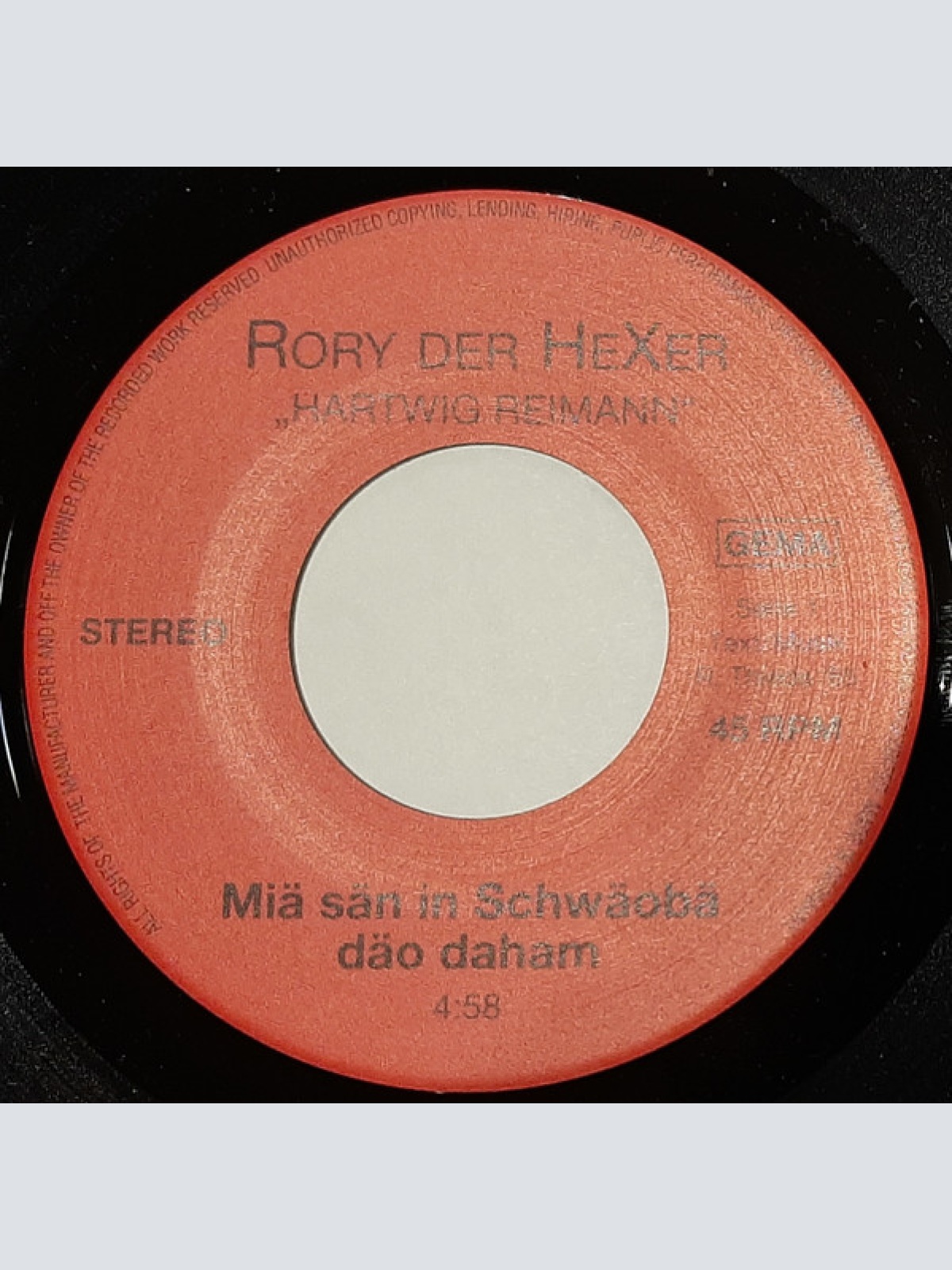 Vinyl / Rory Der Hexer - Miä Sän In Schwoubä Dou Daham!