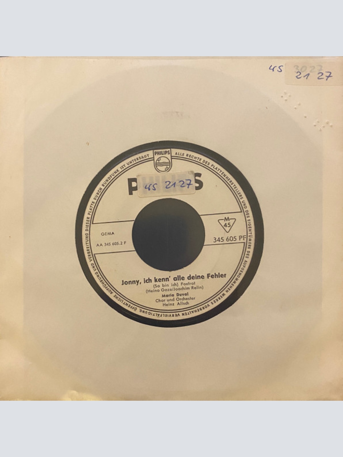 Vinyl / Maria Duval, Chor* Und Orchester Heinz Alisch - Im Jahre 1999 / Jonny, Ich Kenn' Alle Deine Fehler