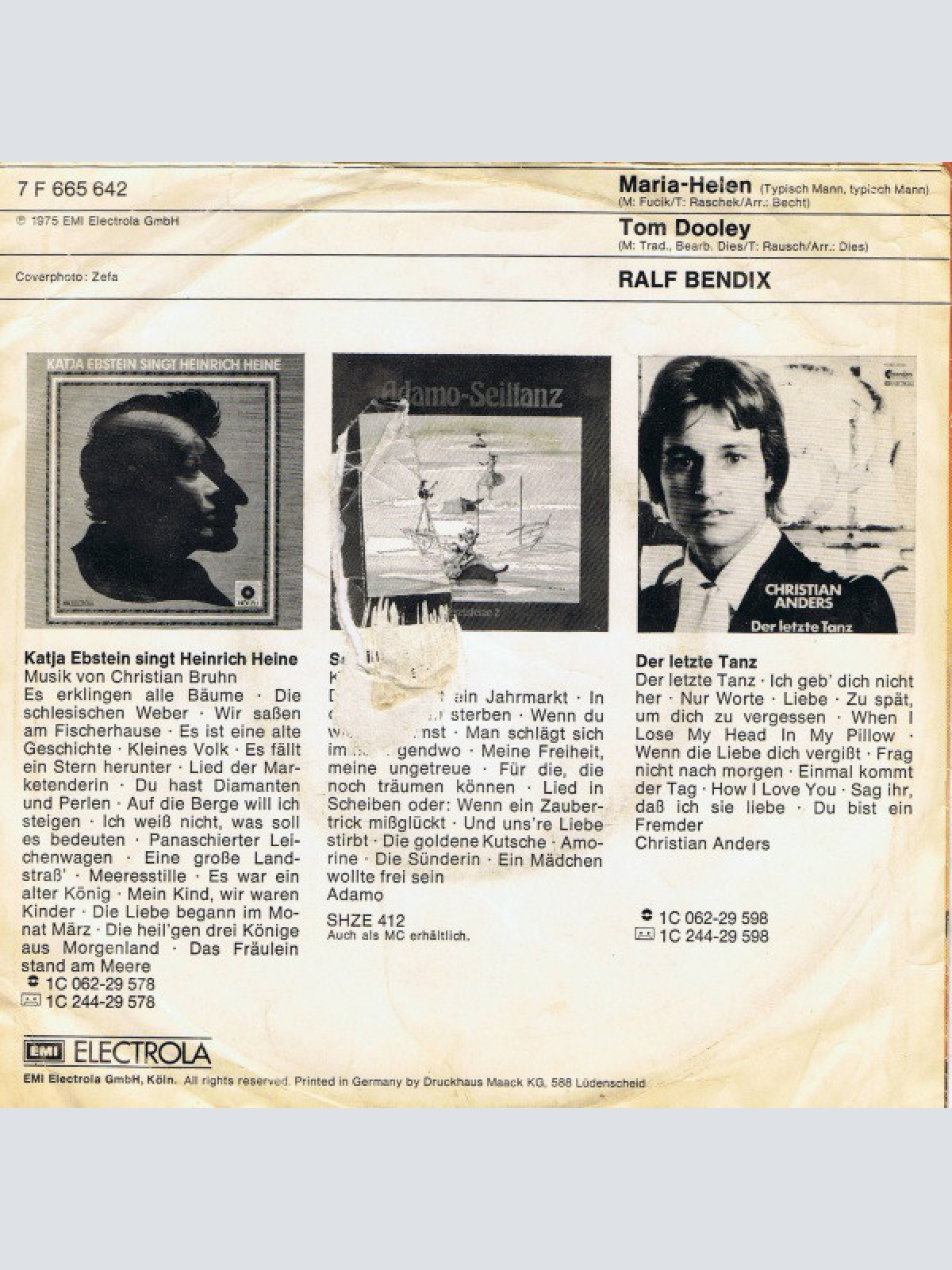 Vinyl / Ralf Bendix - Maria-Helen (Typisch Mann, Typisch Mann) / Tom Dooley